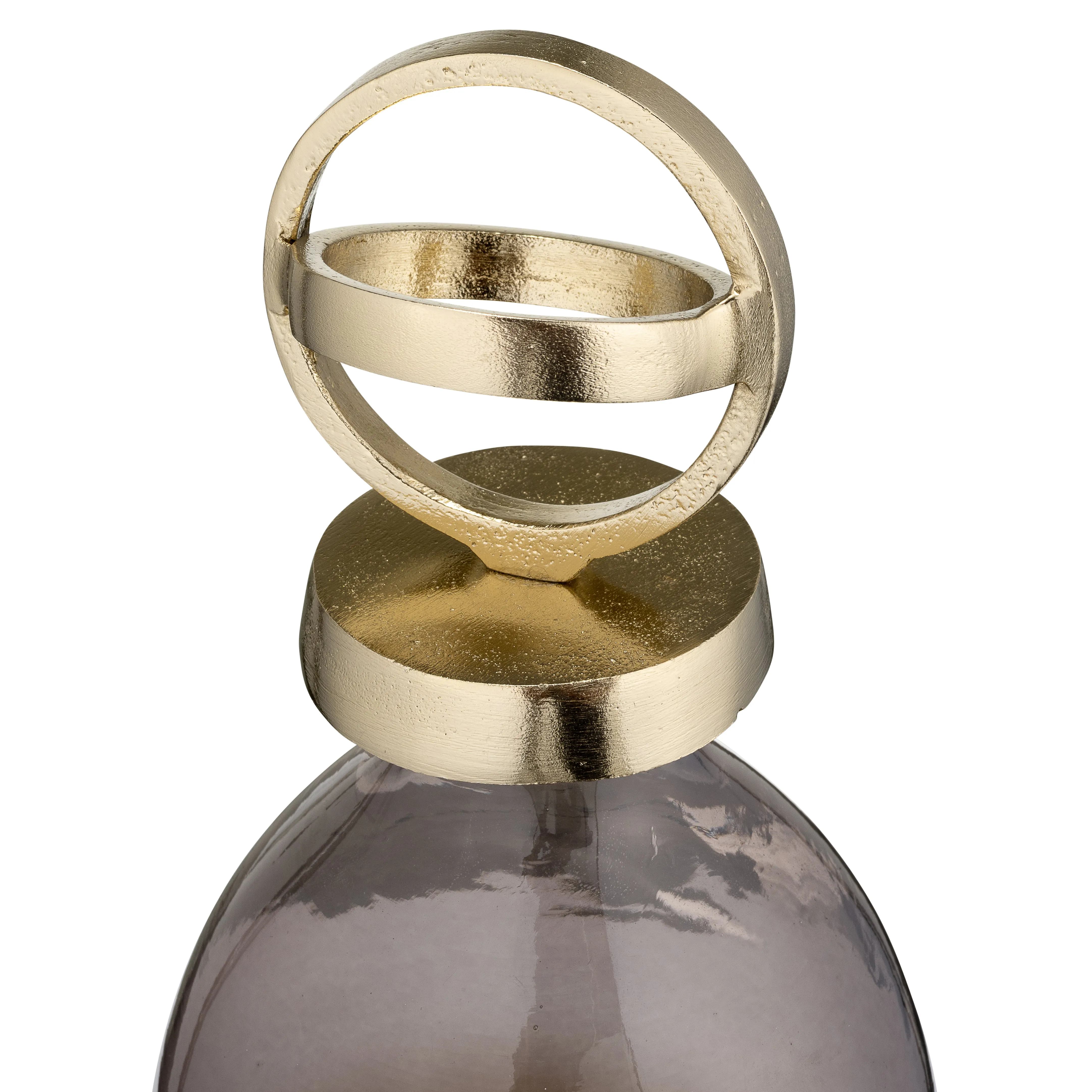 GLASS,16",BOTTLE W/SPHERE LID,WHITE/GOLD