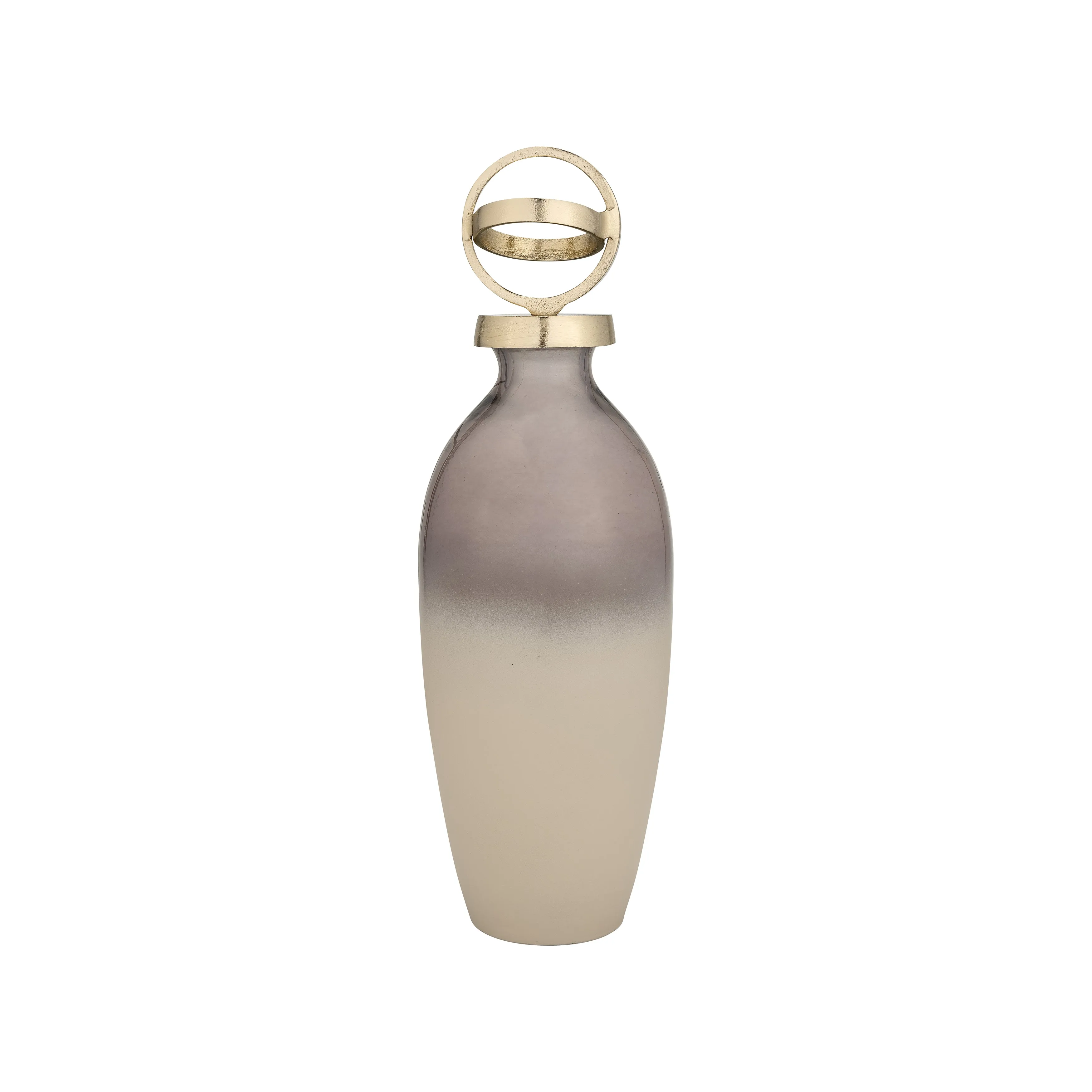 GLASS,16",BOTTLE W/SPHERE LID,WHITE/GOLD