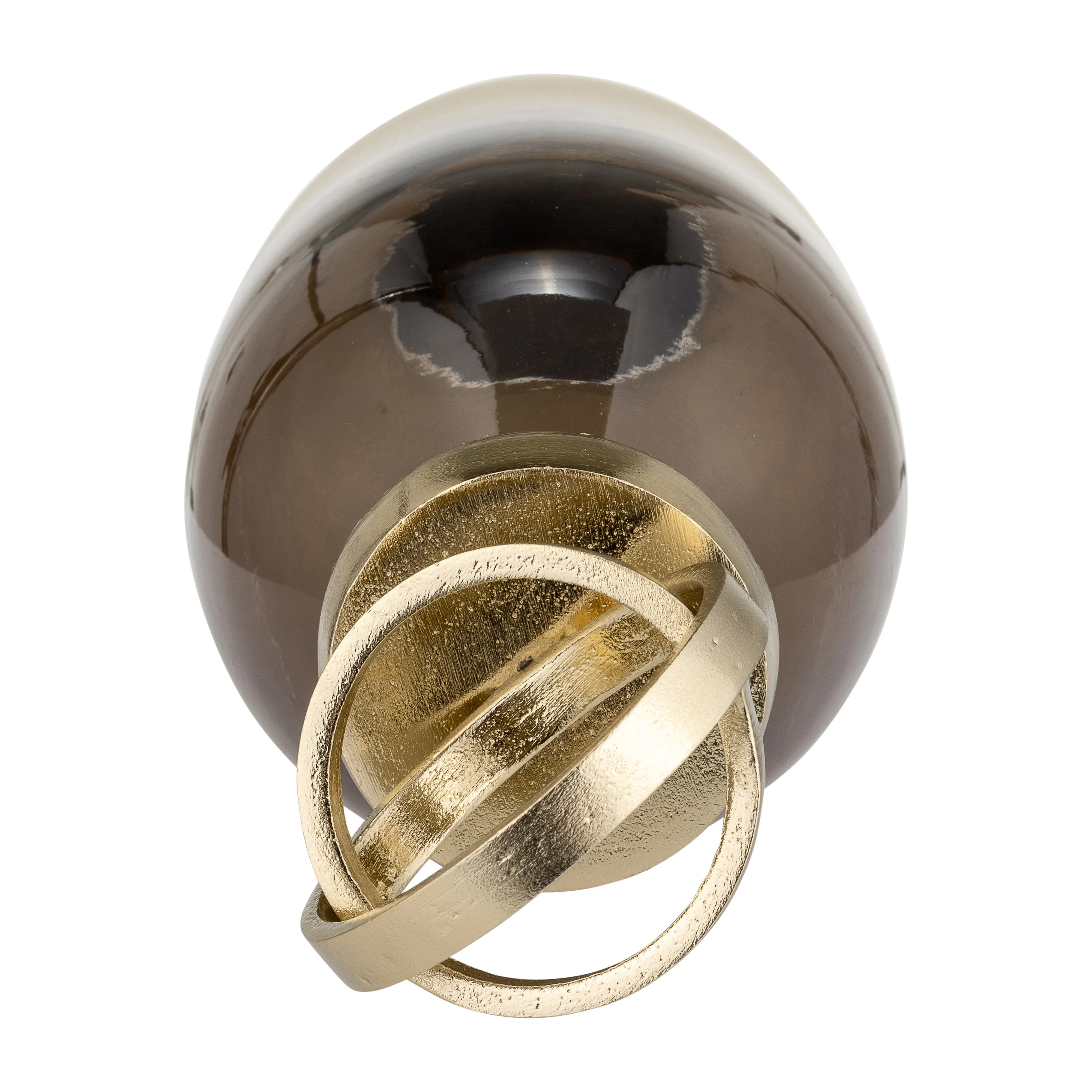 GLASS,16",BOTTLE W/SPHERE LID,WHITE/GOLD