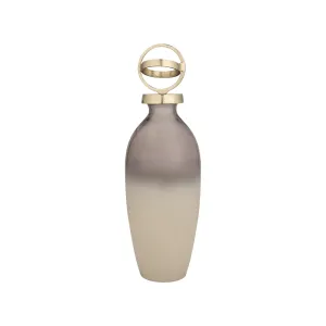 GLASS,16",BOTTLE W/SPHERE LID,WHITE/GOLD