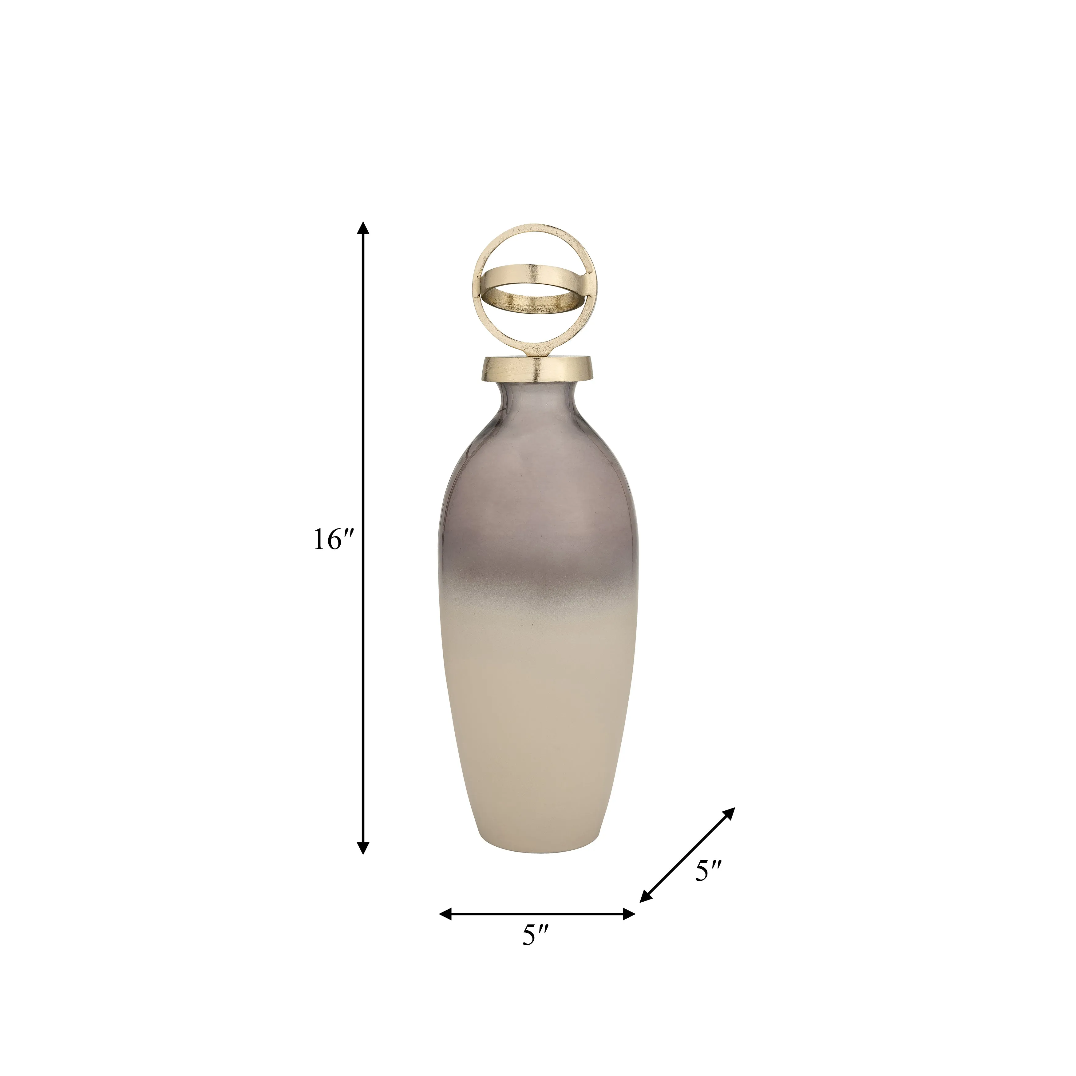 GLASS,16",BOTTLE W/SPHERE LID,WHITE/GOLD