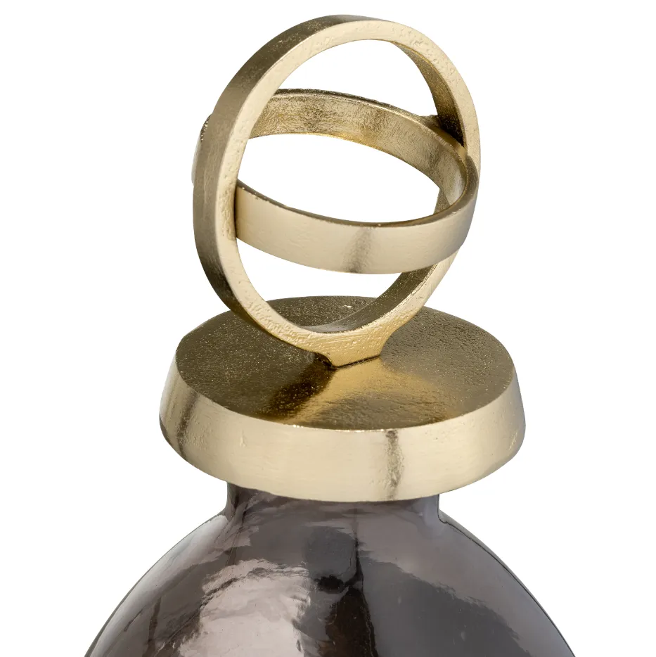 GLASS,20",BOTTLE W/SPHERE LID,WHITE/GOLD
