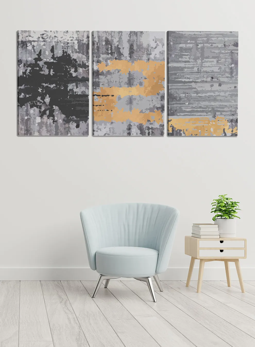 Hand Drawn Triptych Abstract Paintings(set of 3)