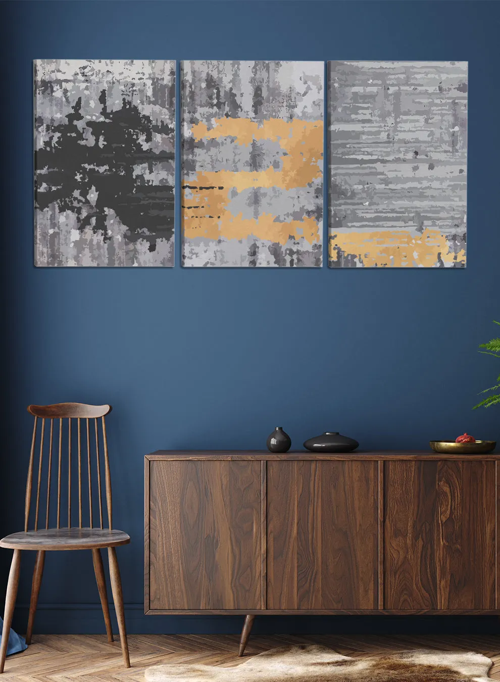 Hand Drawn Triptych Abstract Paintings(set of 3)