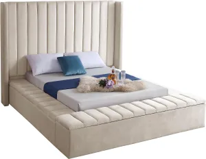 Kiki Cream Velvet Queen Bed (3 Boxes)