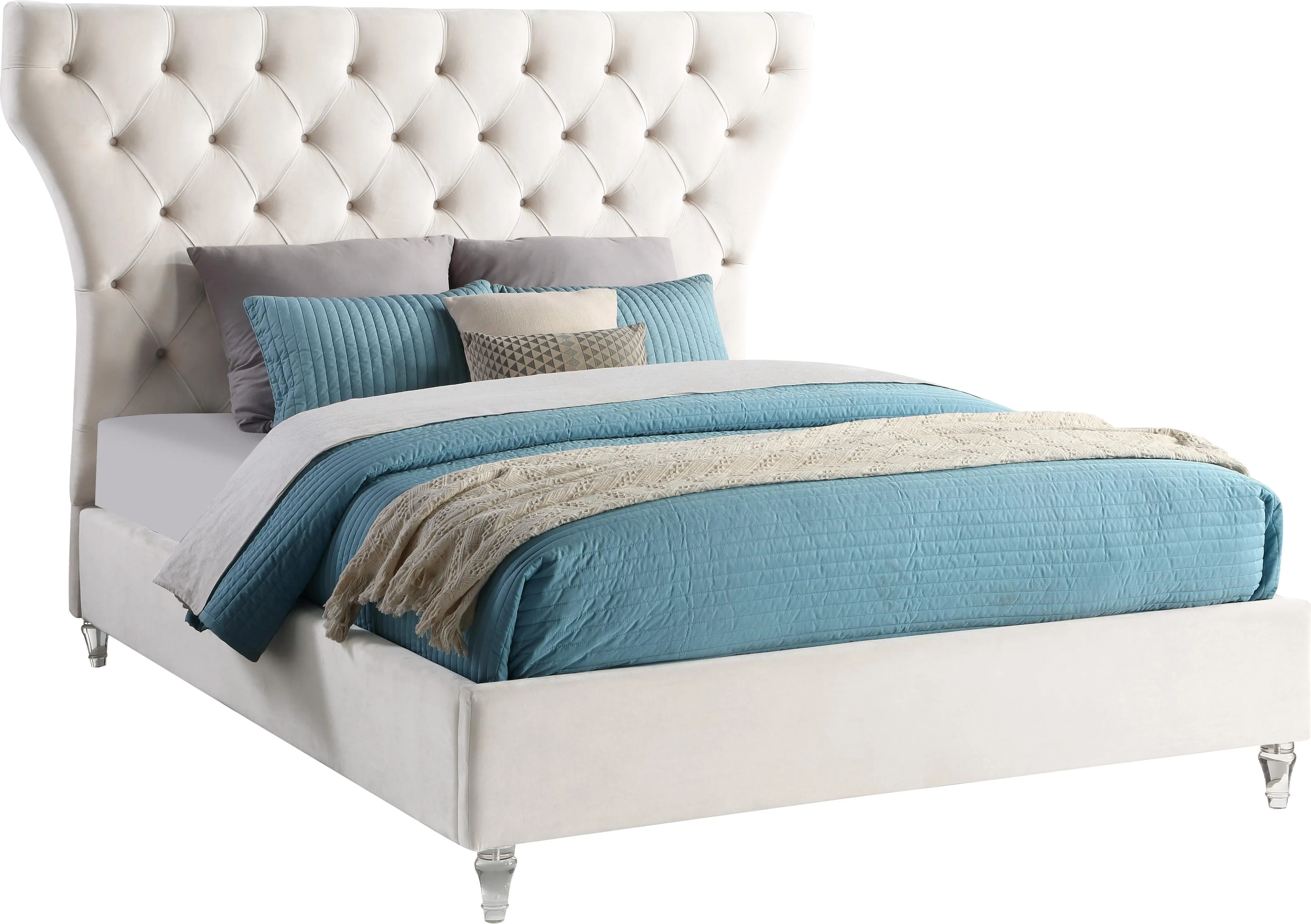 Kira Cream Velvet King Bed