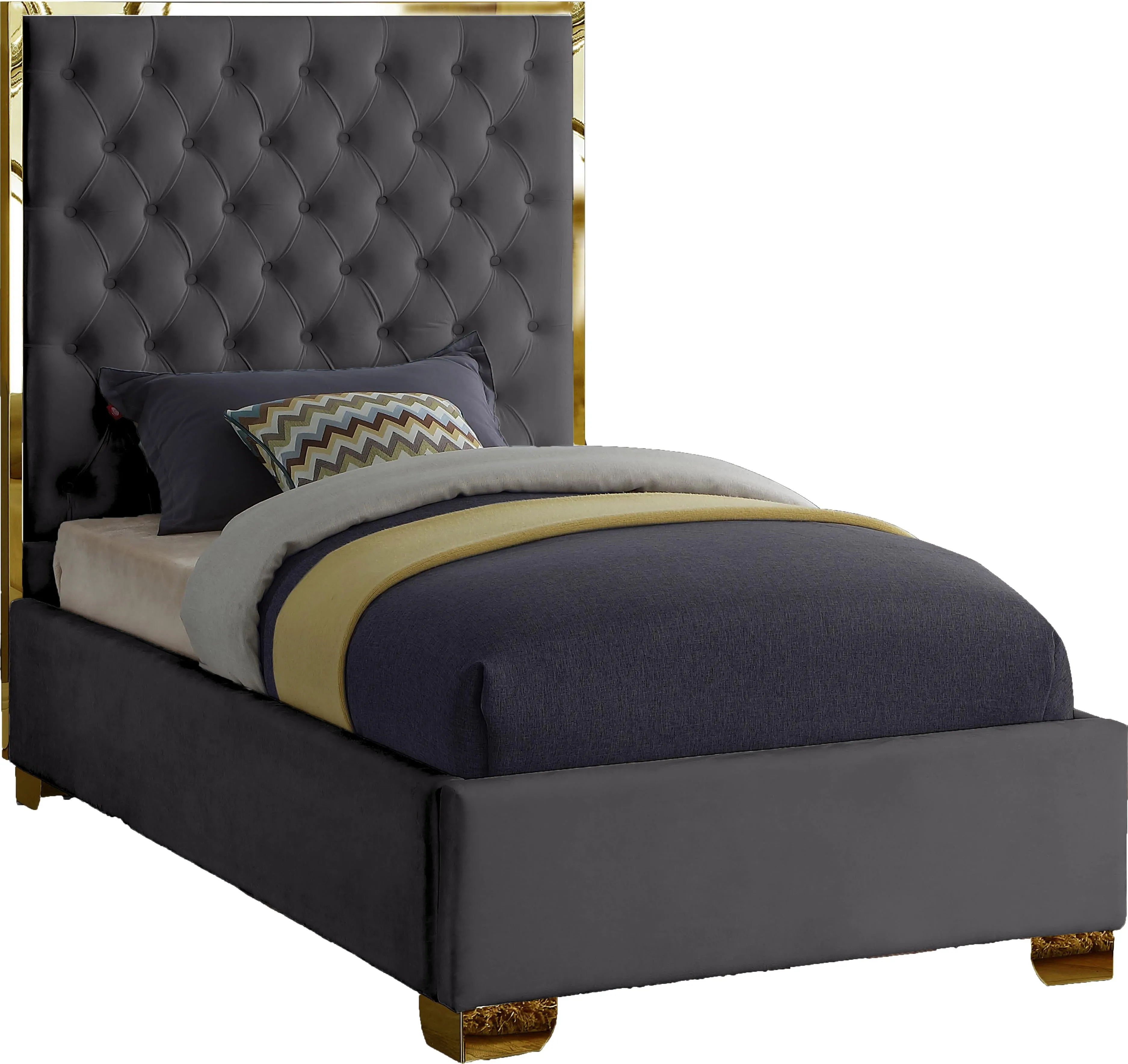 Lana Grey Velvet Twin Bed