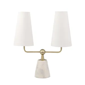 MARBLE / METAL 23" TWIN LIGHT TABLE LAMP, WHITE