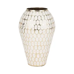 METAL, 11" TRIBAL URN VASE, GOLD