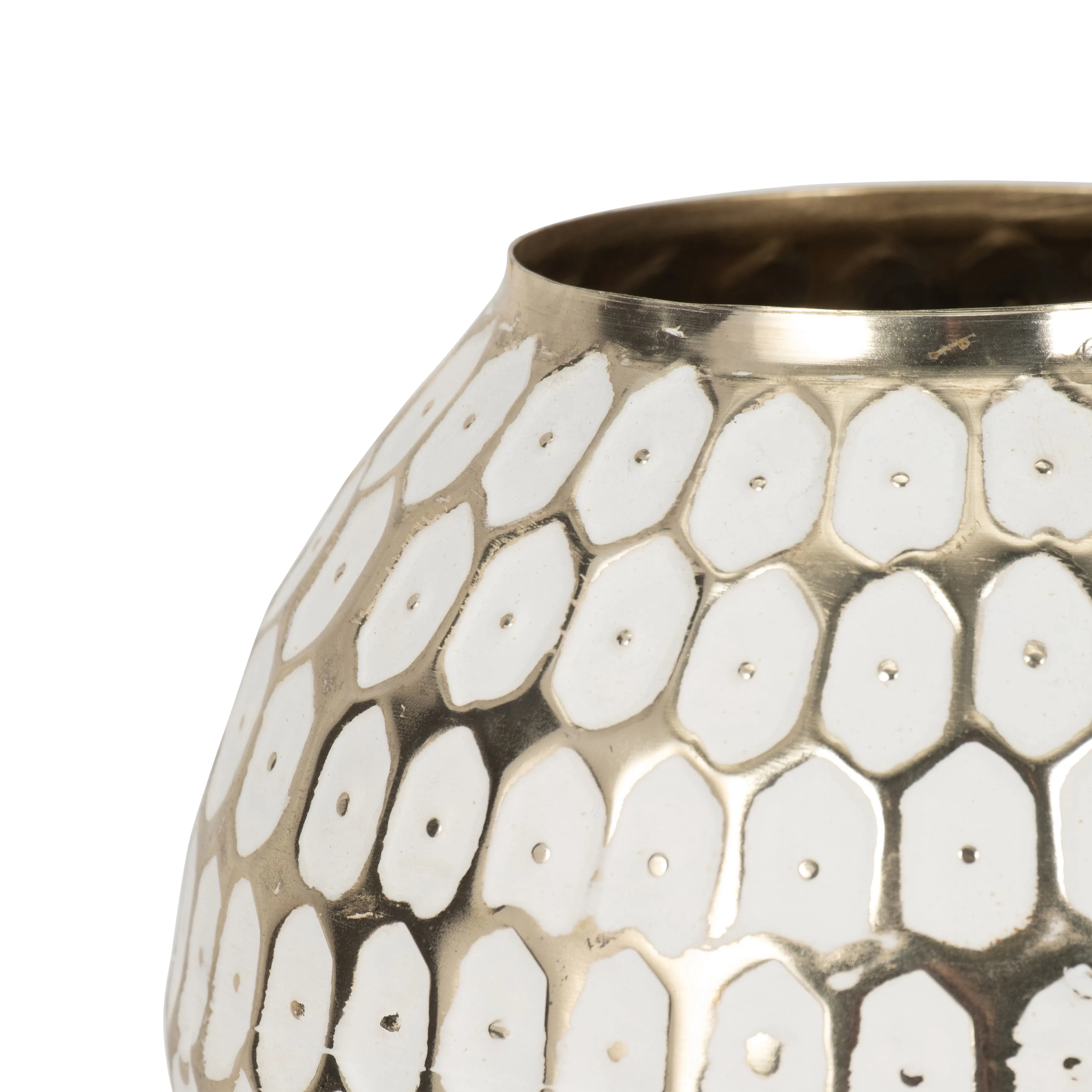 METAL, 11" TRIBAL URN VASE, GOLD