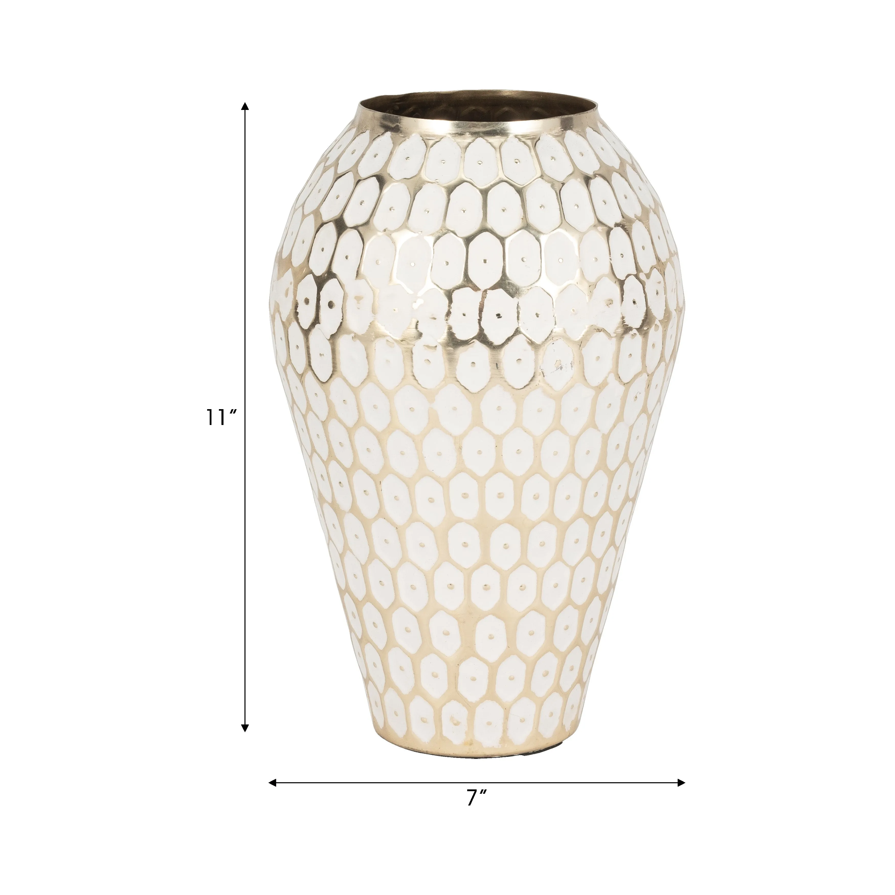 METAL, 11" TRIBAL URN VASE, GOLD