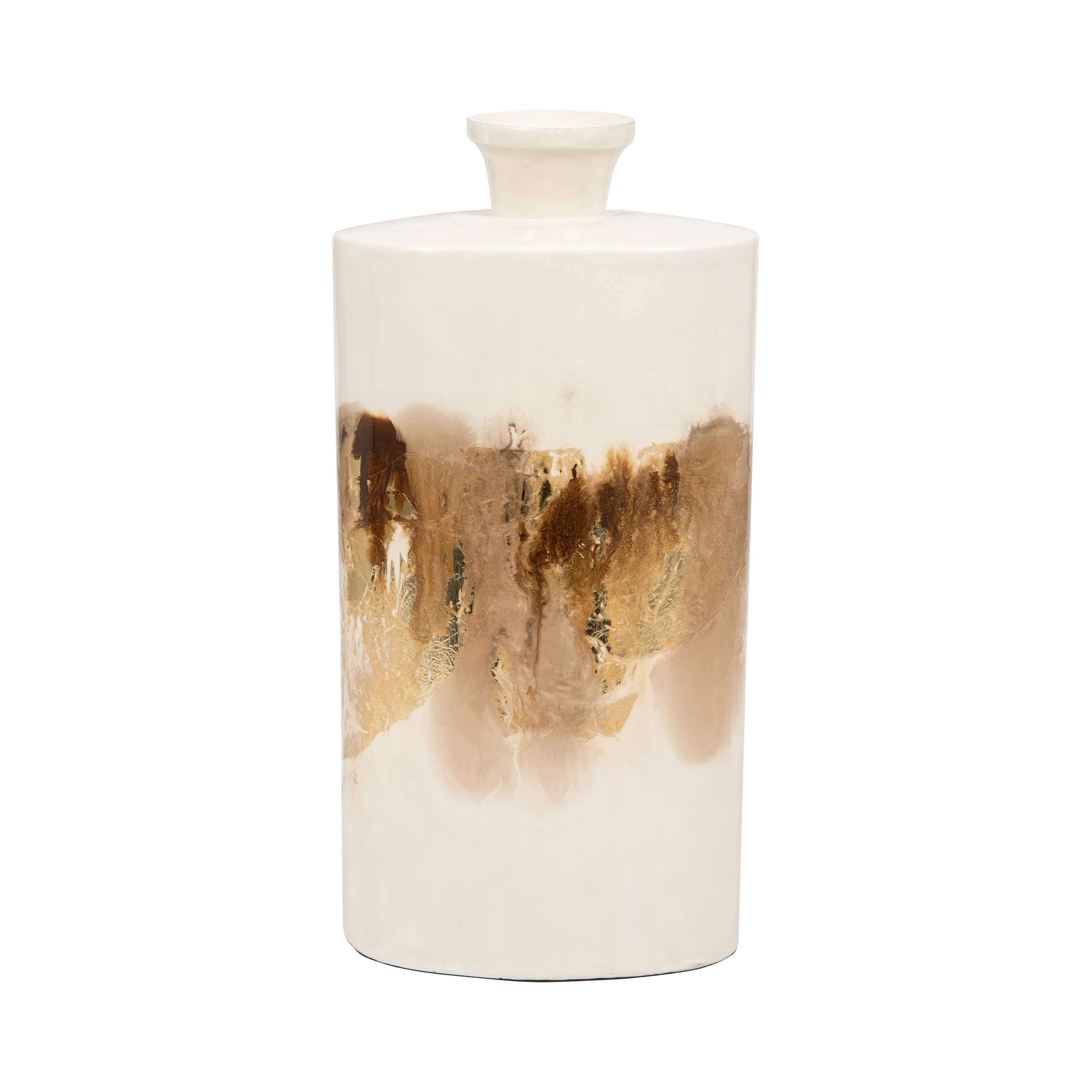 METAL, 15" FLASK VASE, PEARL/GOLD