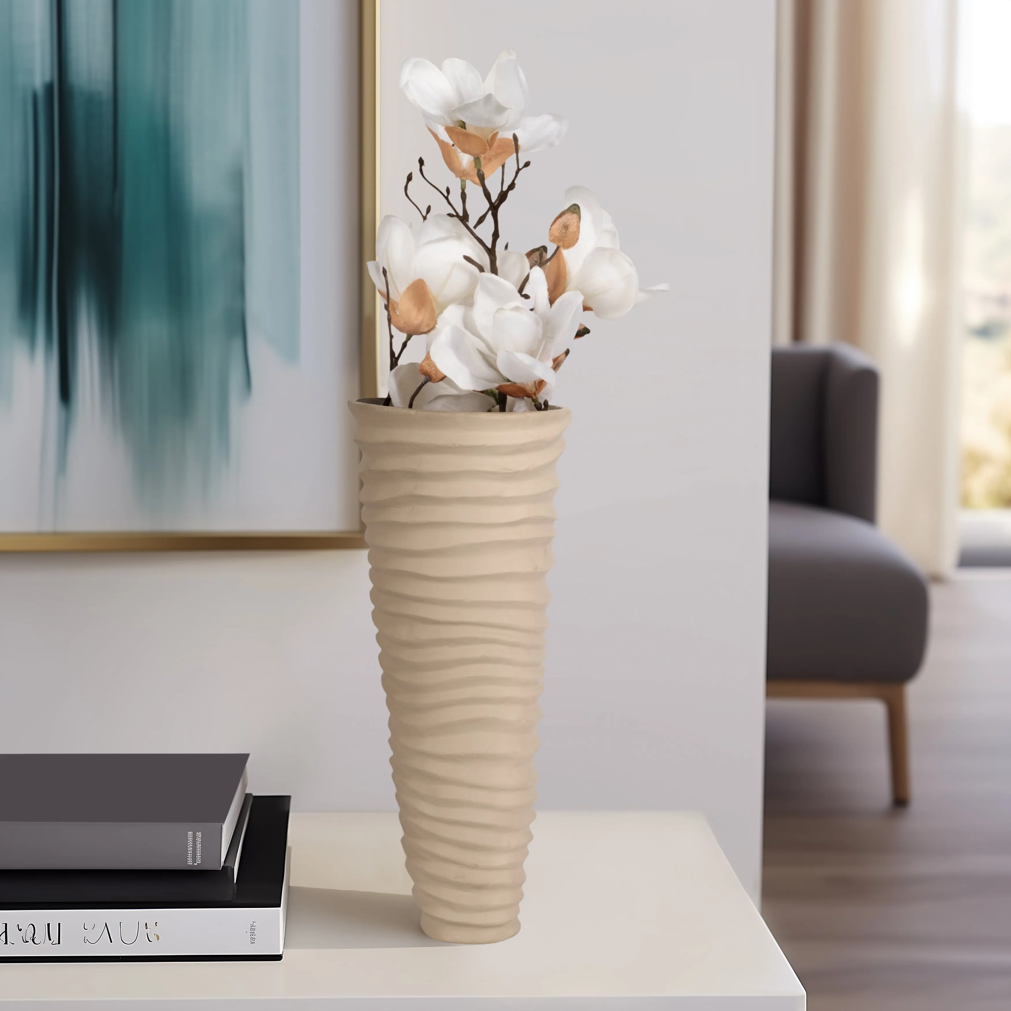 METAL 15", RUGGED VASE, IVORY/NICKEL