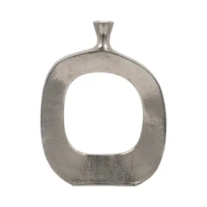 METAL, 16" SHORT OPEN CUT OUT VASE, SILVER