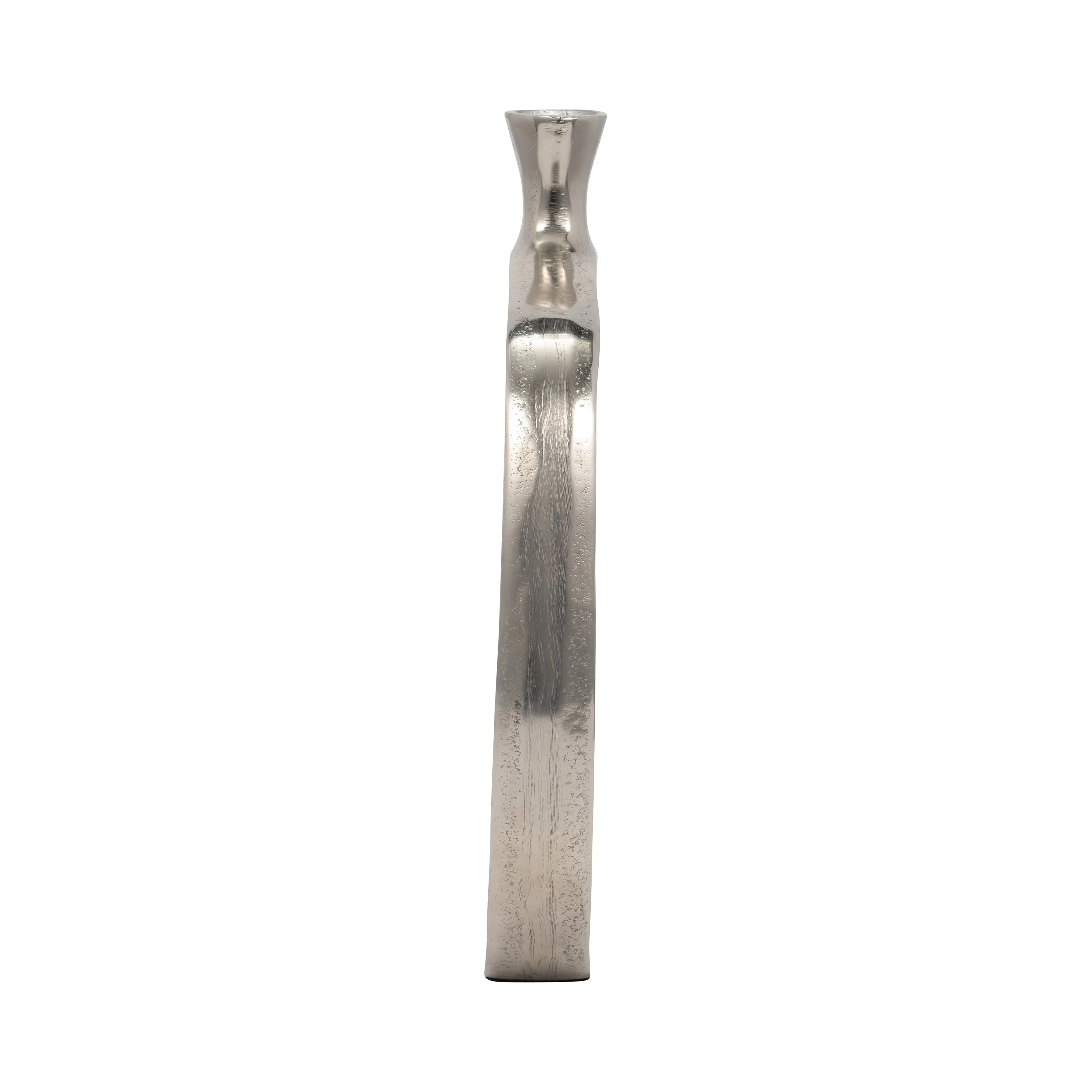 METAL, 16" SHORT OPEN CUT OUT VASE, SILVER