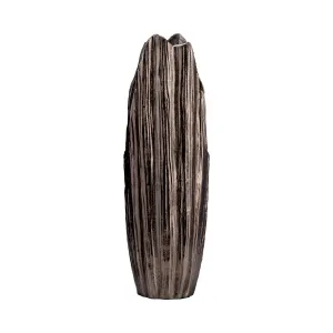 METAL, 20"H, ABSTRACT RIDGED VASE, BLK NICKEL