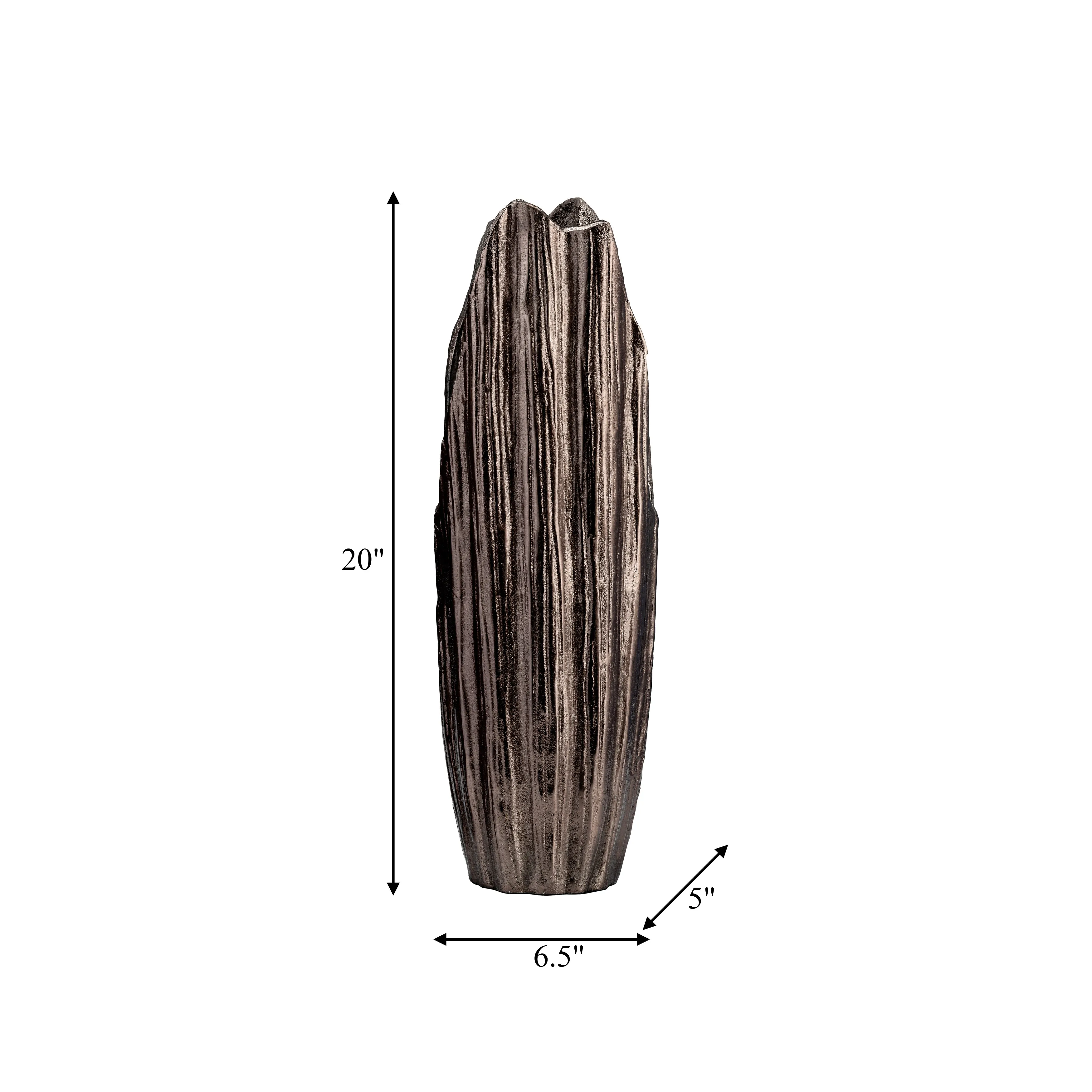 METAL, 20"H, ABSTRACT RIDGED VASE, BLK NICKEL
