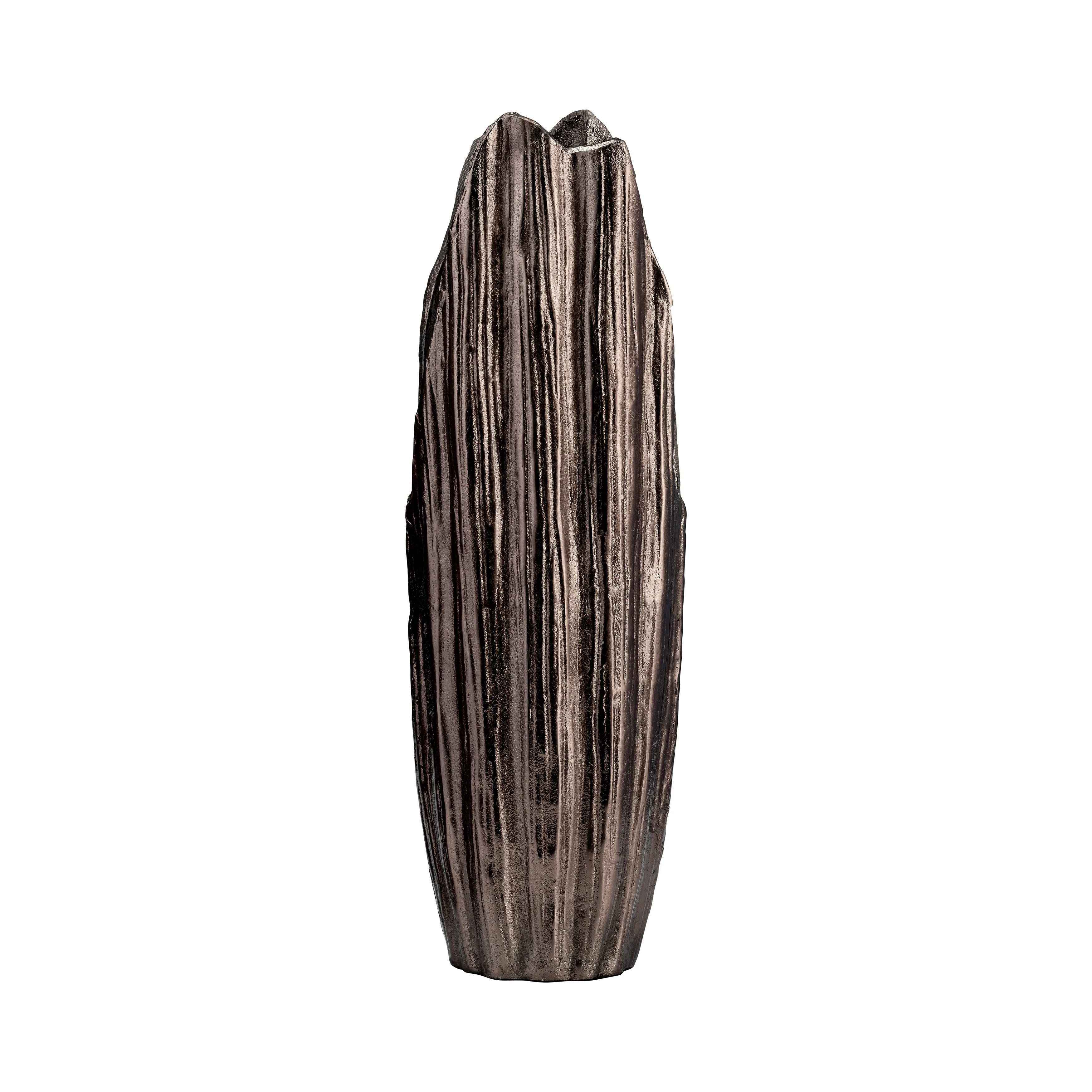 METAL, 20"H, ABSTRACT RIDGED VASE, BLK NICKEL
