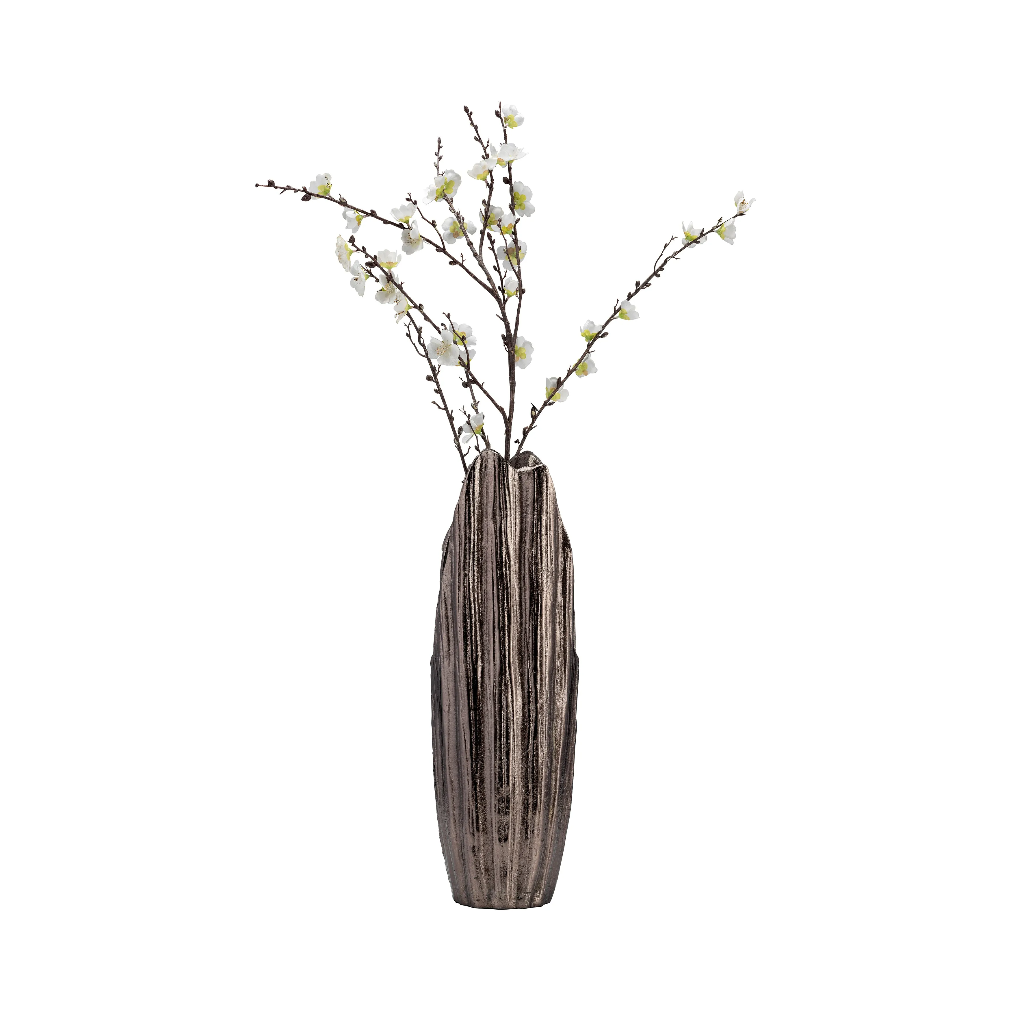 METAL, 20"H, ABSTRACT RIDGED VASE, BLK NICKEL