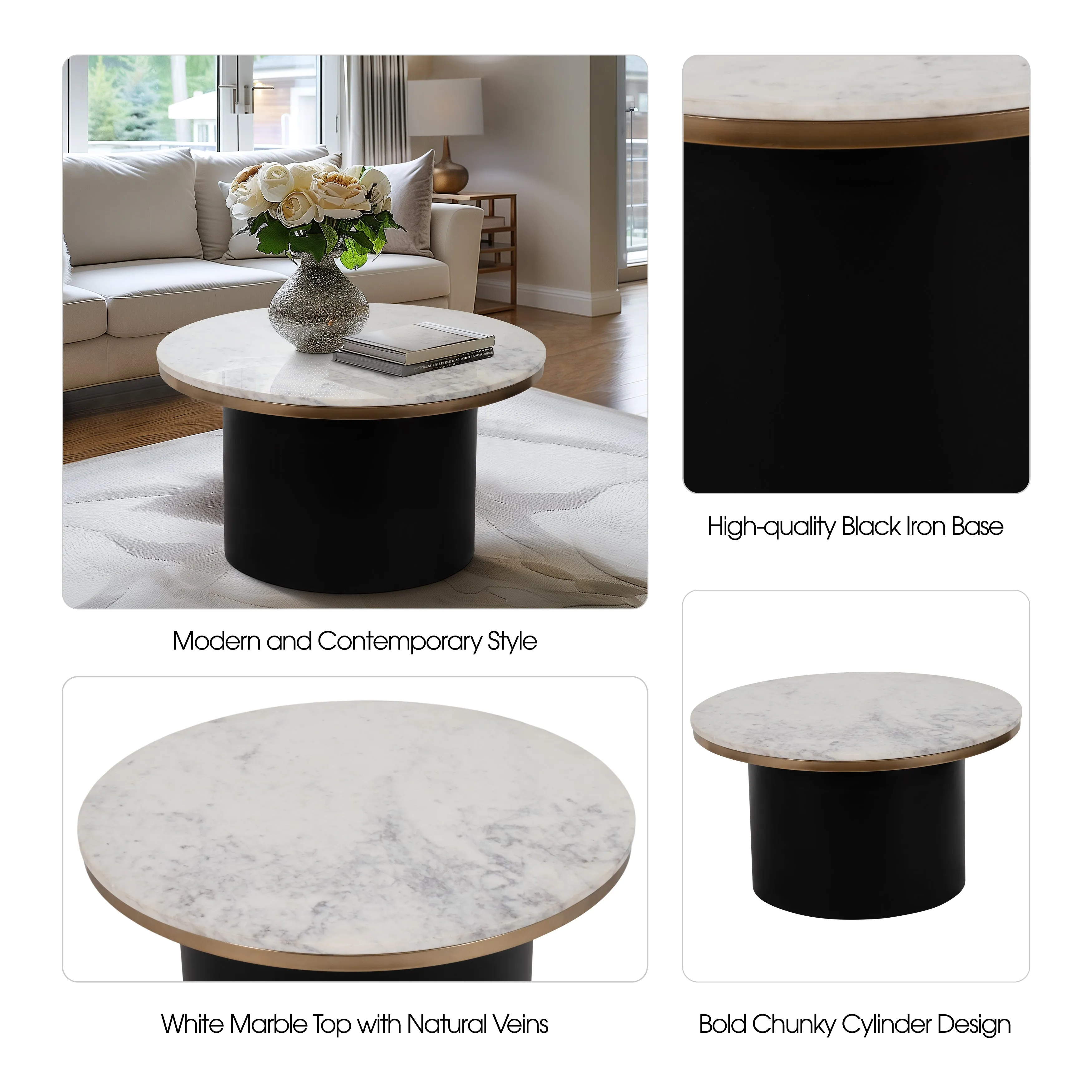 METAL, 30" CYLINDER COFFEE TABLE, BLACK