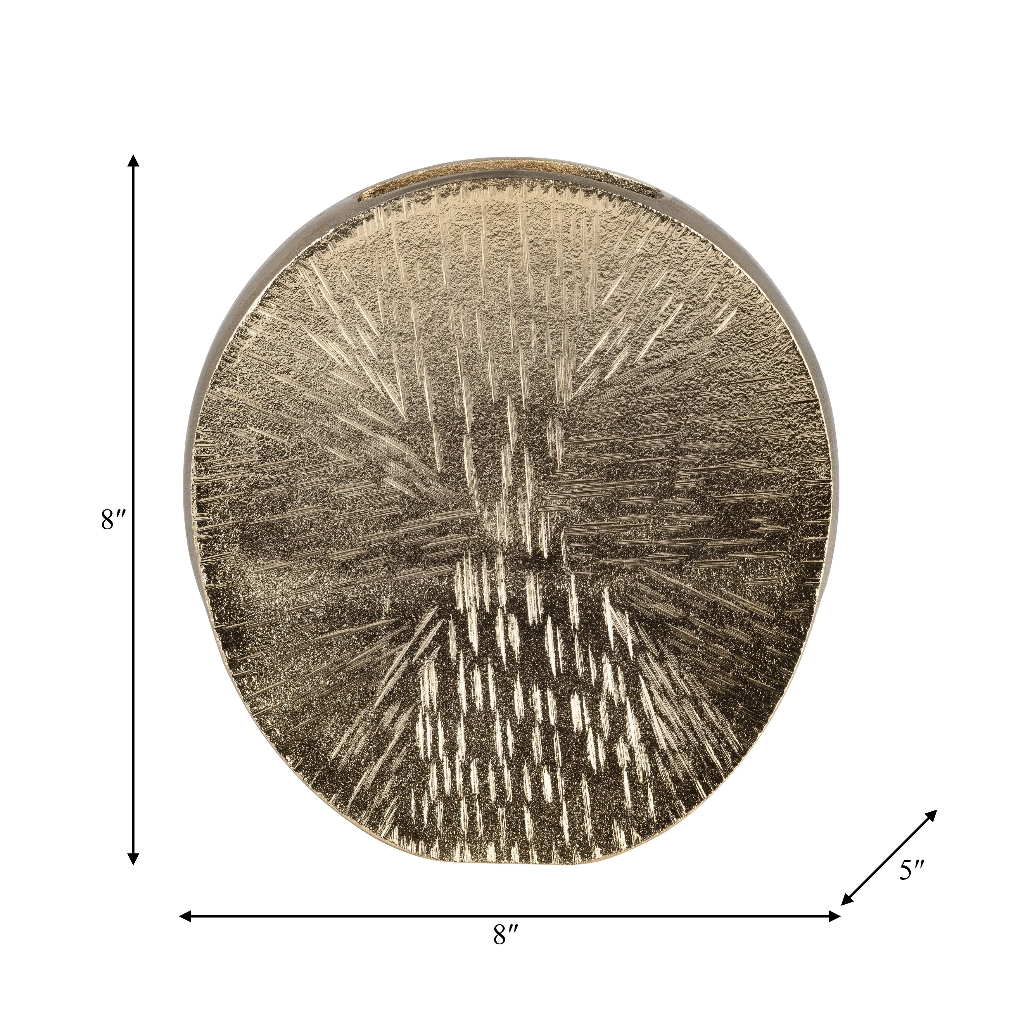 METAL, 8" ETCHED OVAL VASE, CHAMPAGNE