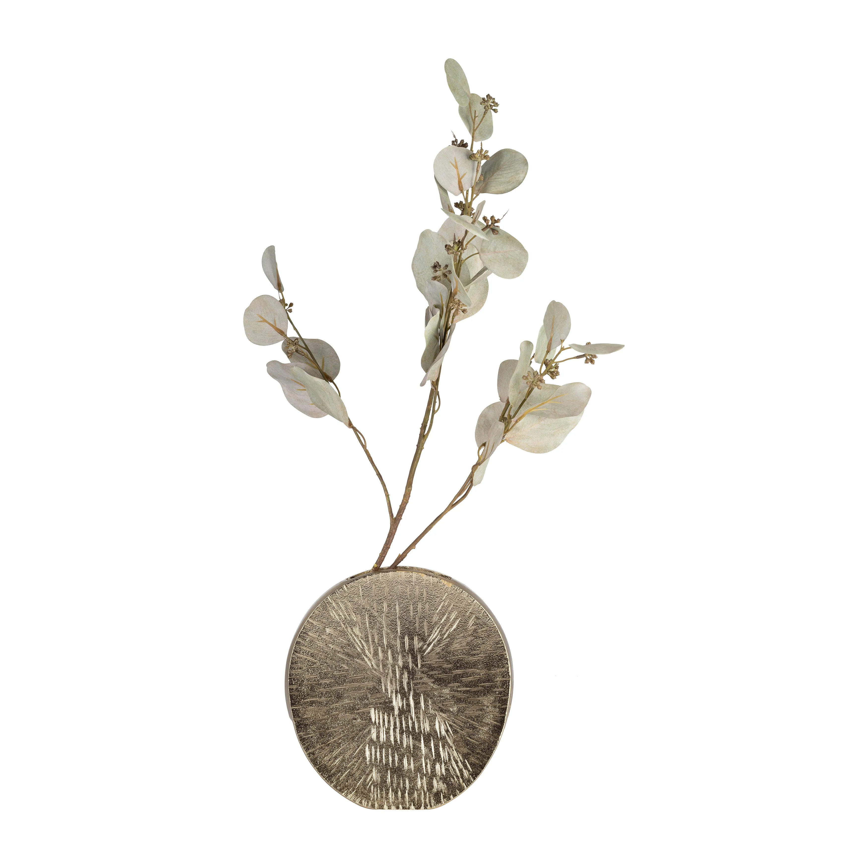METAL, 8" ETCHED OVAL VASE, CHAMPAGNE