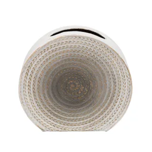 METAL 9"H ROUND VASE, WHITE