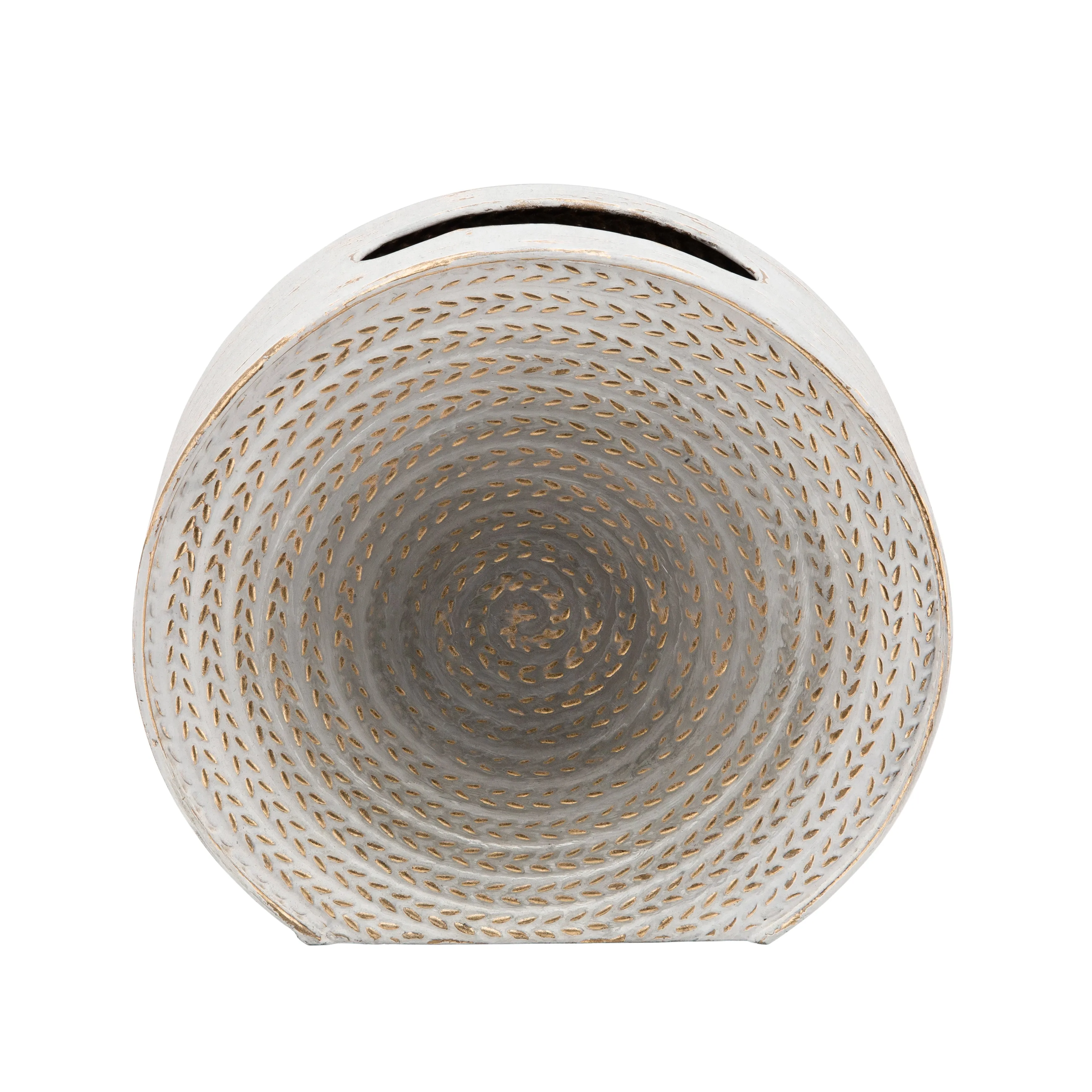 METAL 9"H ROUND VASE, WHITE