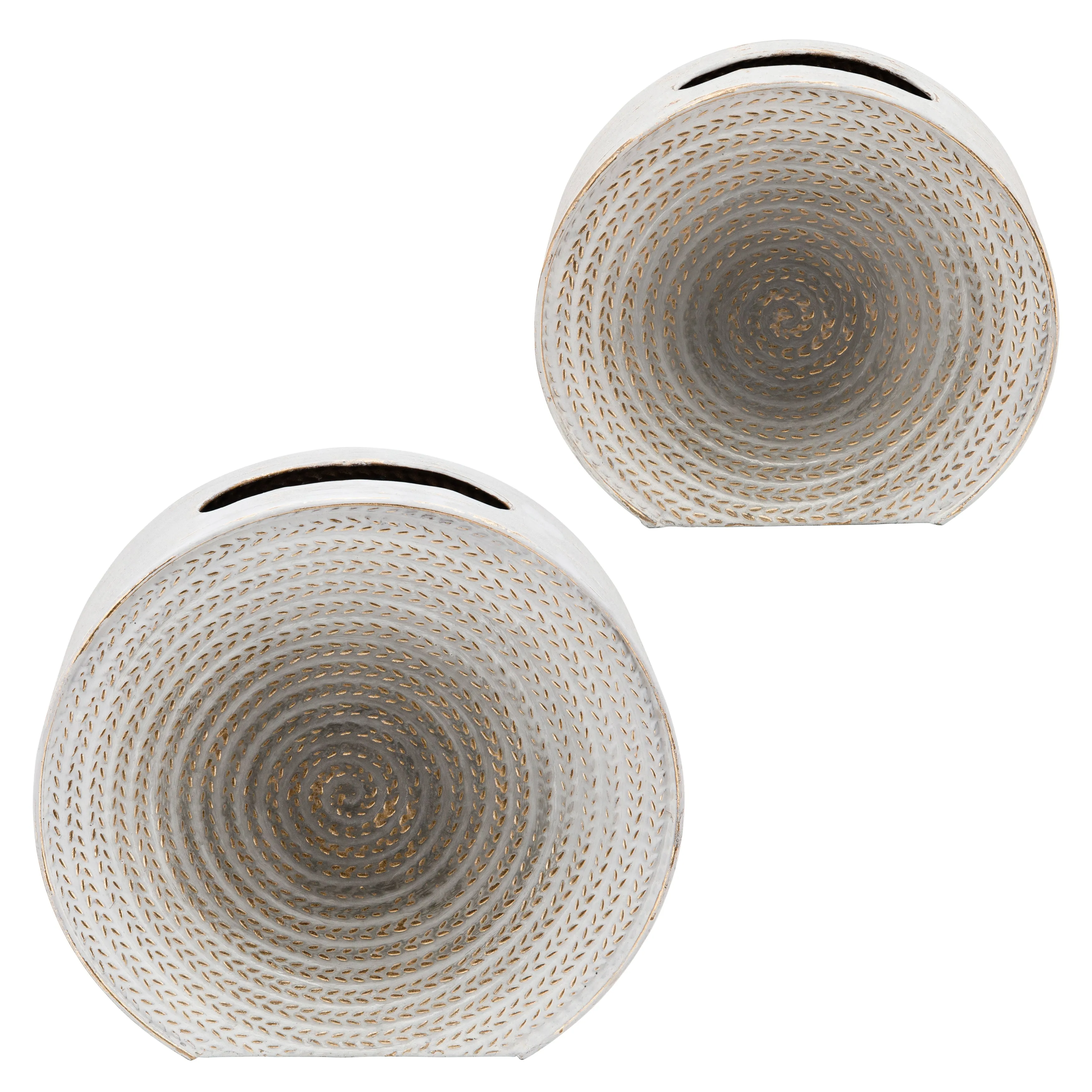 METAL 9"H ROUND VASE, WHITE