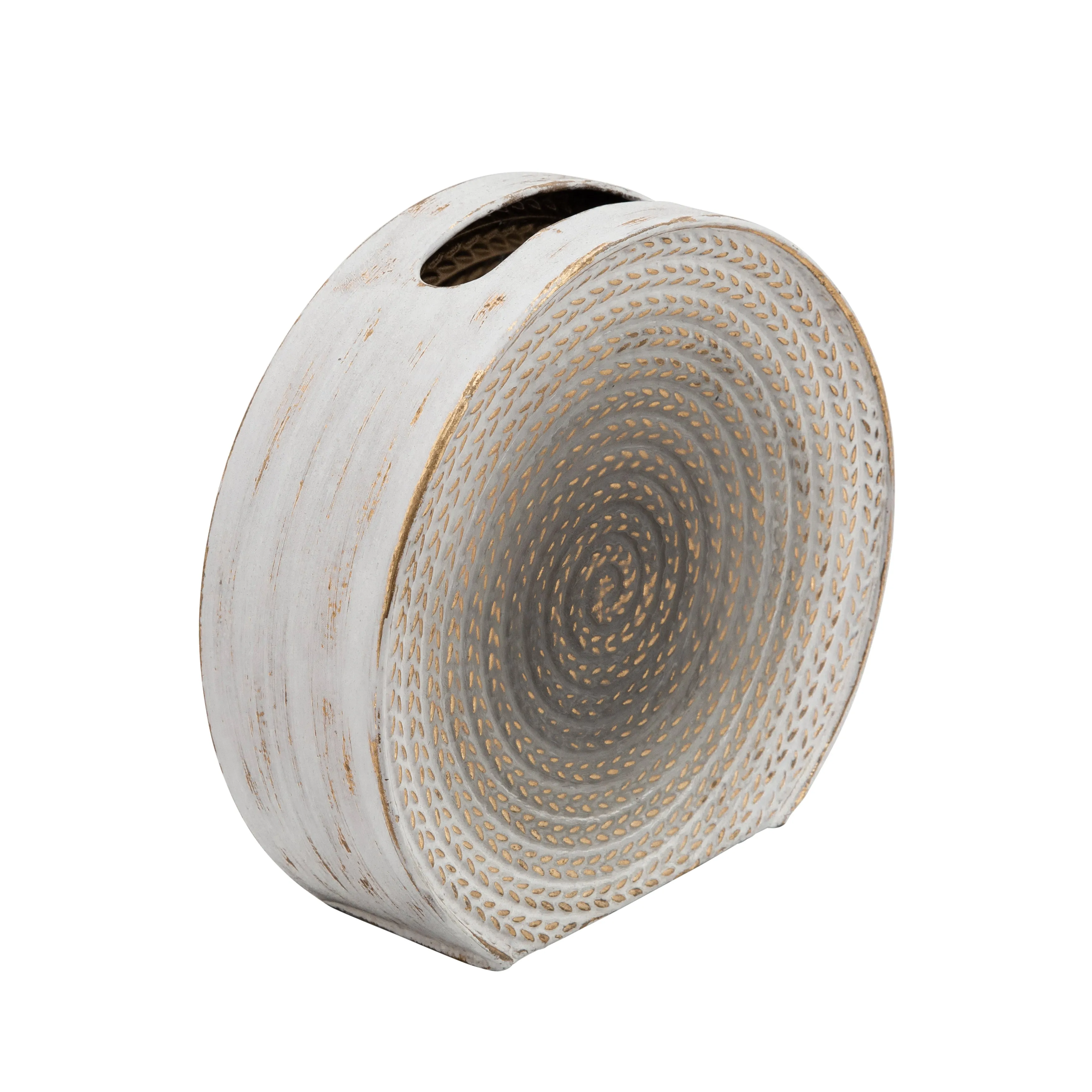 METAL 9"H ROUND VASE, WHITE