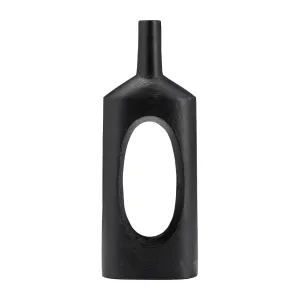 METAL,16"H,TALL MODERN OPEN CUT OUT VASE,BLACK