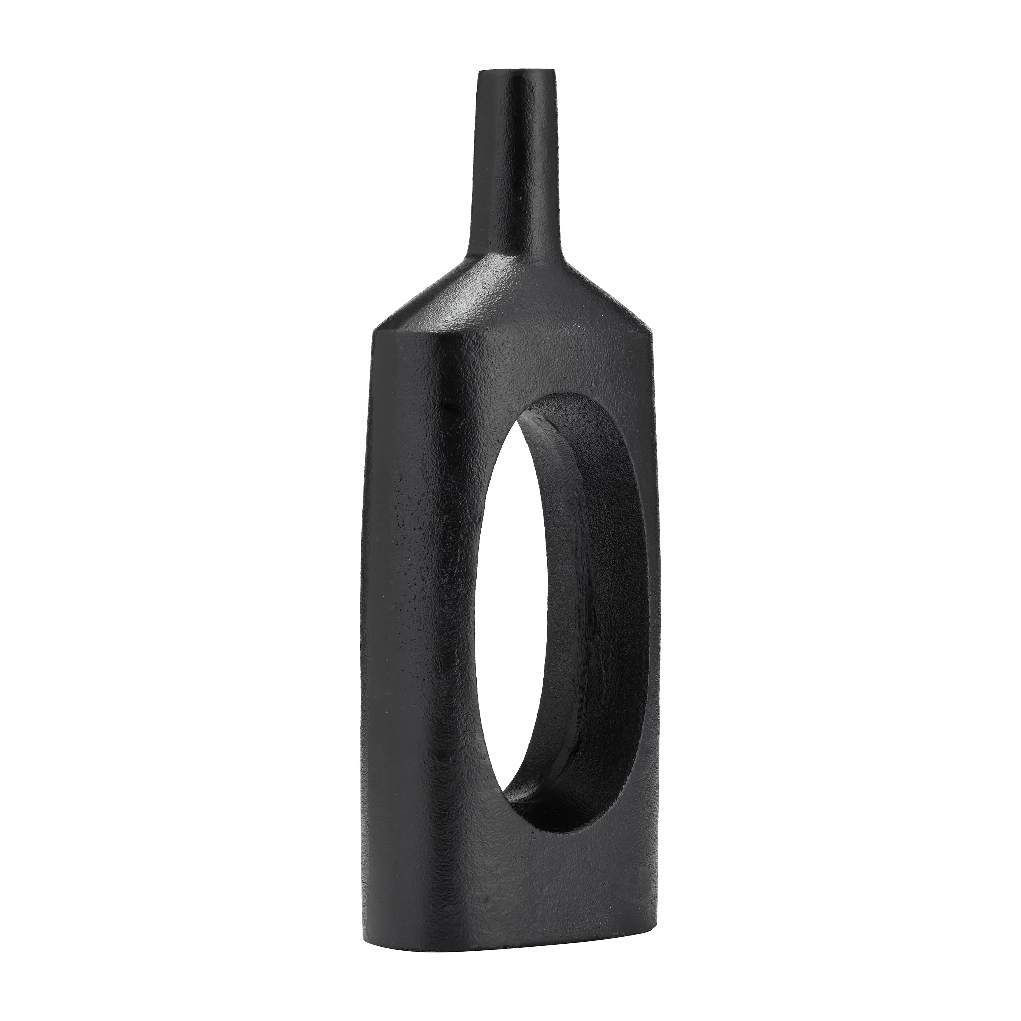 METAL,16"H,TALL MODERN OPEN CUT OUT VASE,BLACK