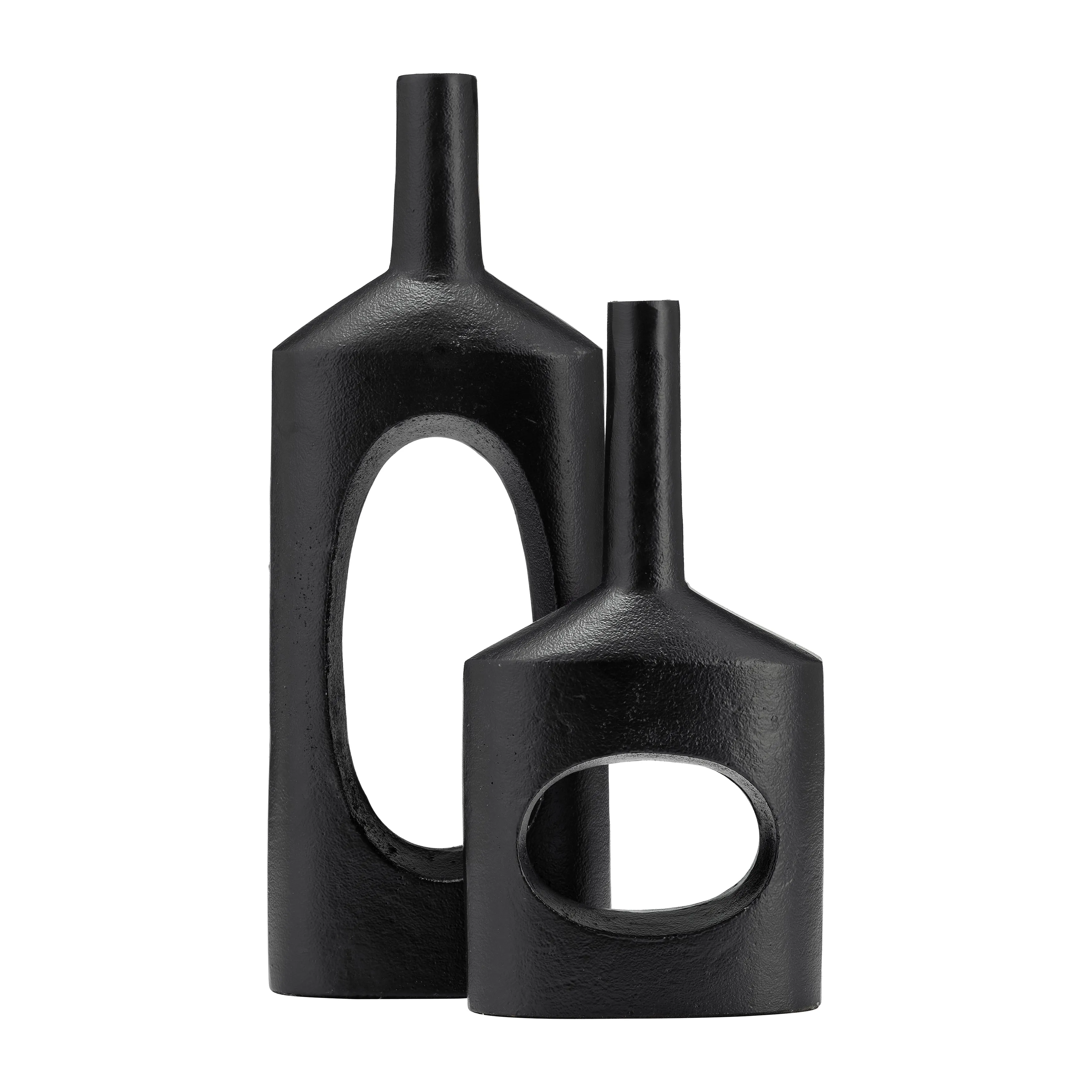 METAL,16"H,TALL MODERN OPEN CUT OUT VASE,BLACK