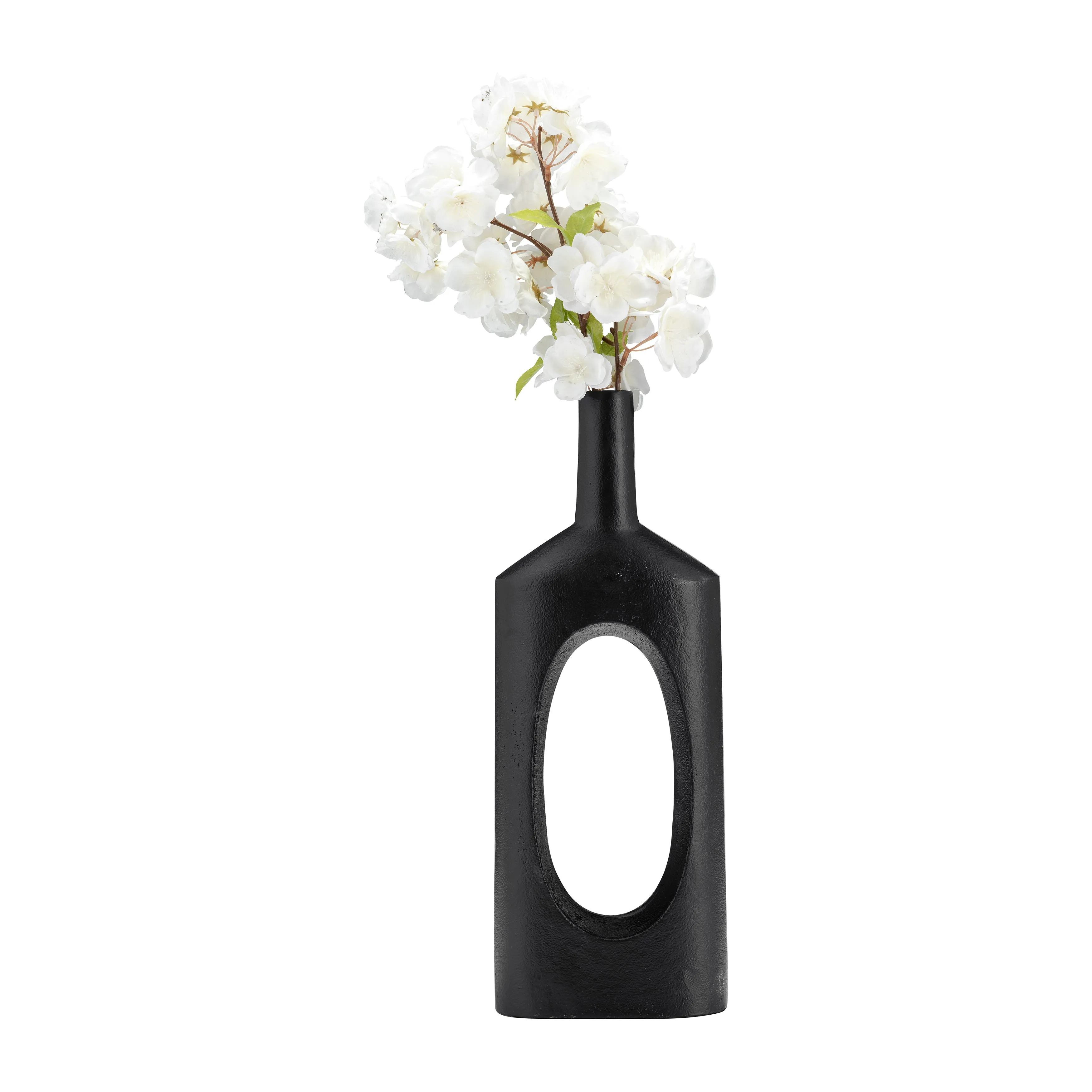 METAL,16"H,TALL MODERN OPEN CUT OUT VASE,BLACK