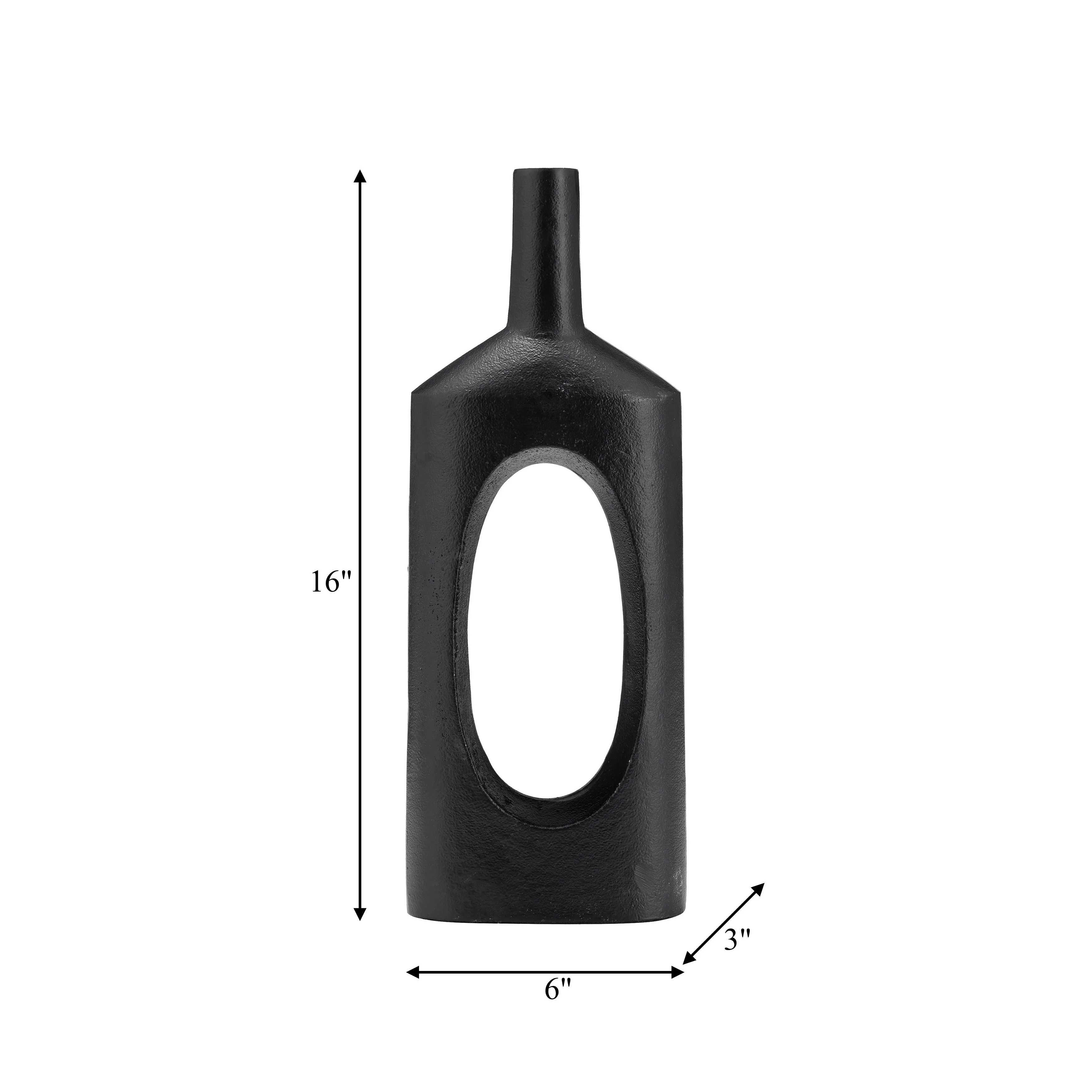 METAL,16"H,TALL MODERN OPEN CUT OUT VASE,BLACK