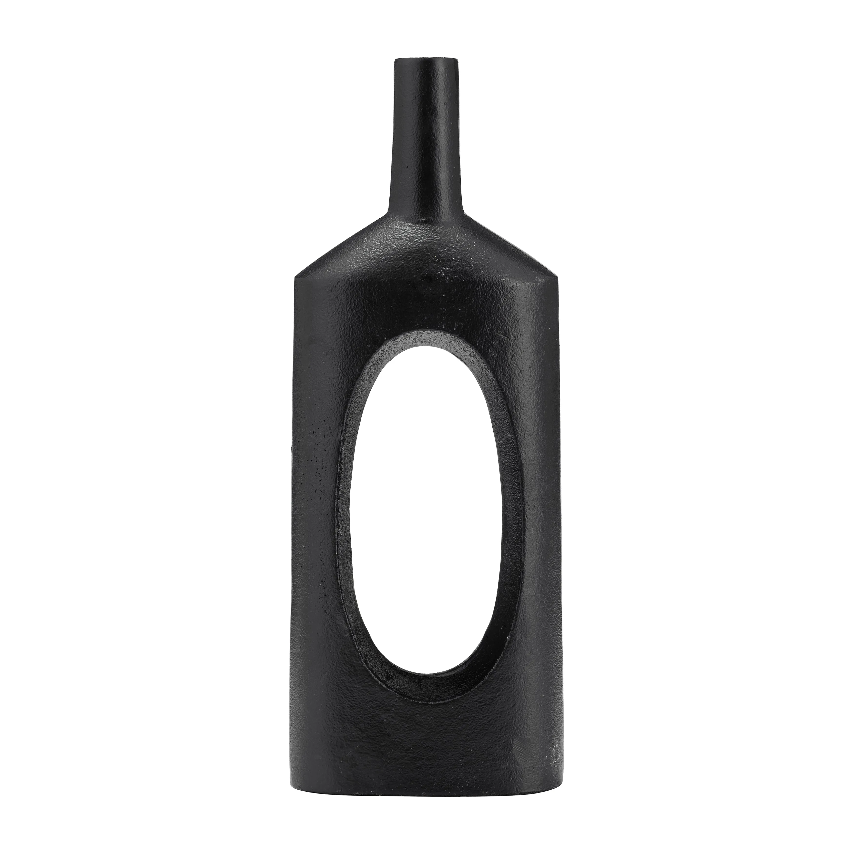 METAL,16"H,TALL MODERN OPEN CUT OUT VASE,BLACK