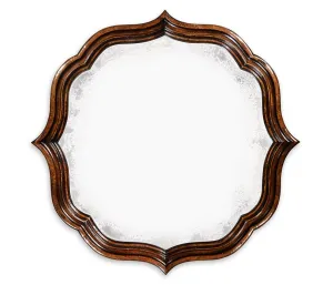 Moroccan Collection - Rustic walnut round antique mirror