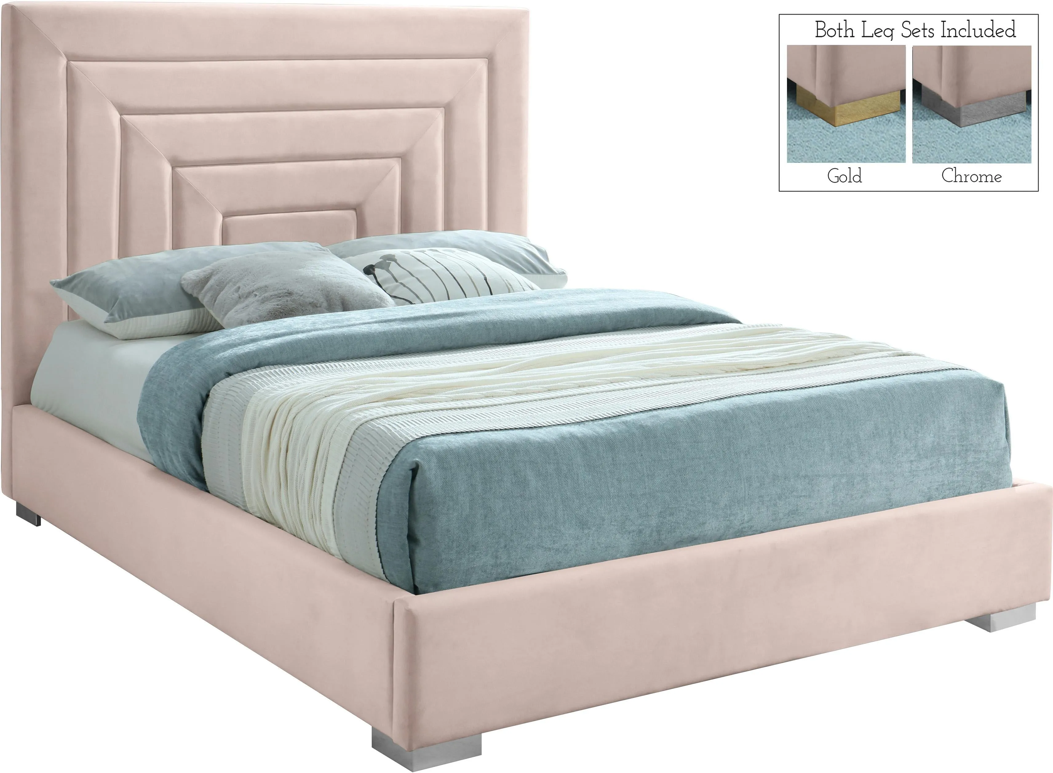 Nora Pink Velvet Full Bed