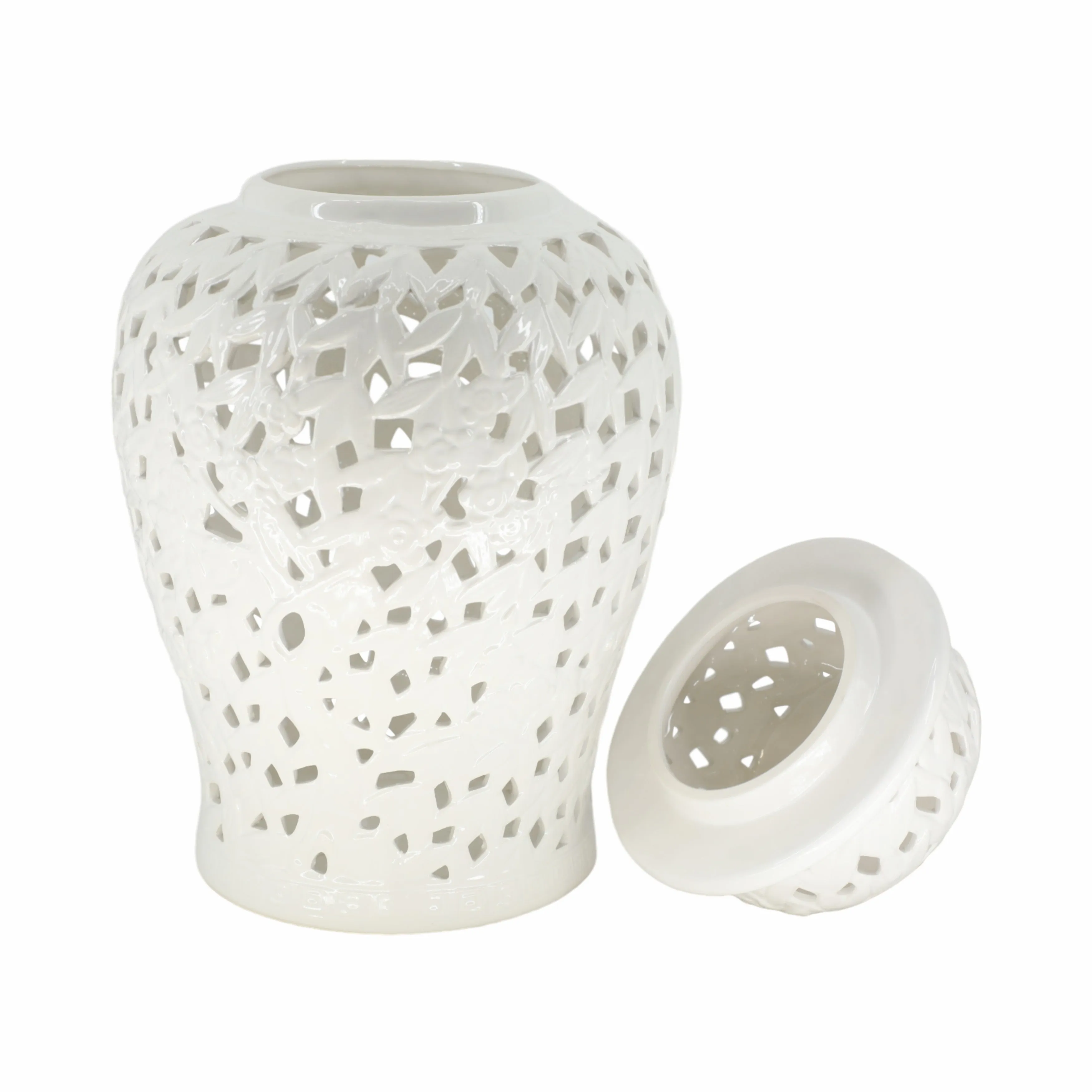 PIERCED WHITE TEMPLE JAR 24"