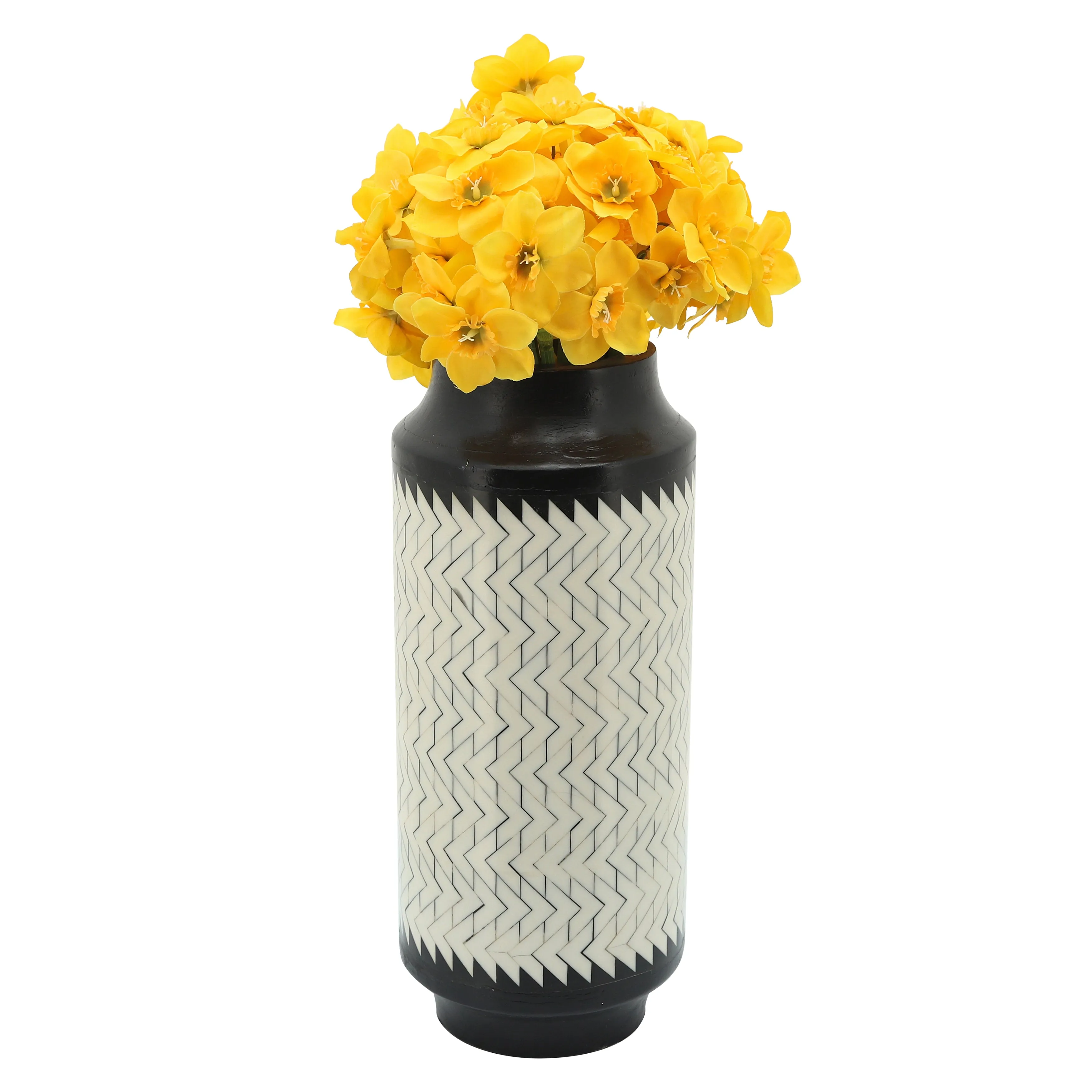Resin 14"h Chevron Vase, Blk/white