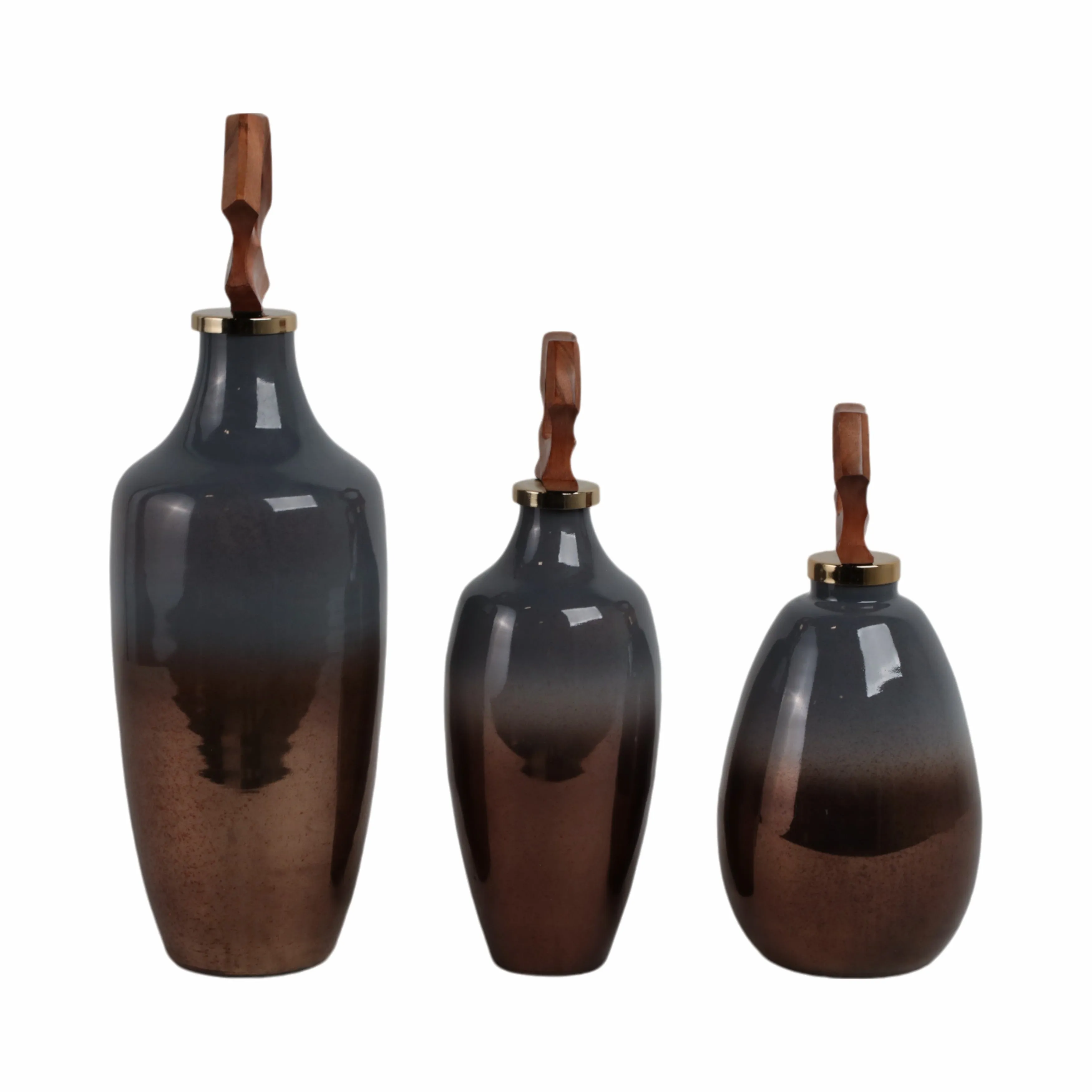 S/3 13/15/19"zimmerman Wood&glss Bttles W/stoppers