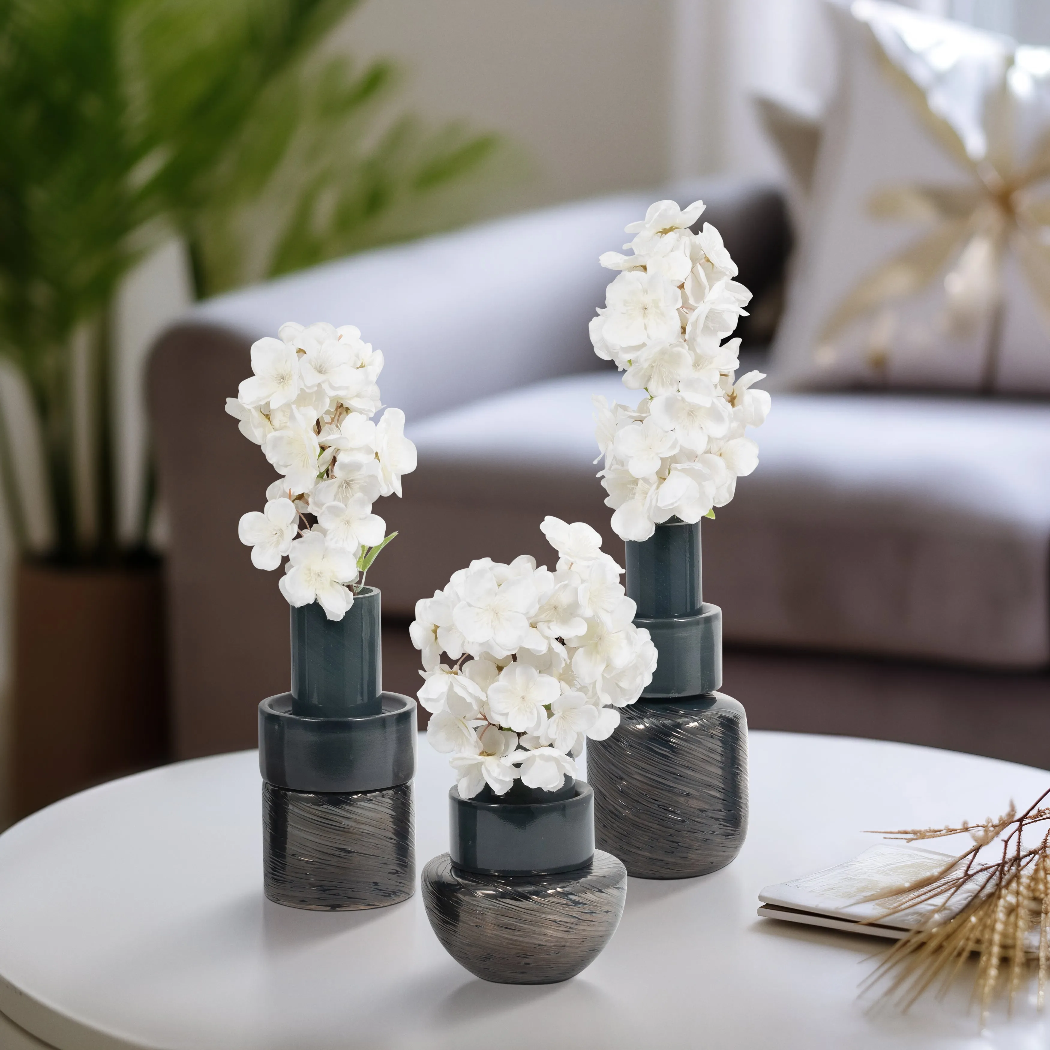 S/3 6/8/9" Eden Gray Glass Vases