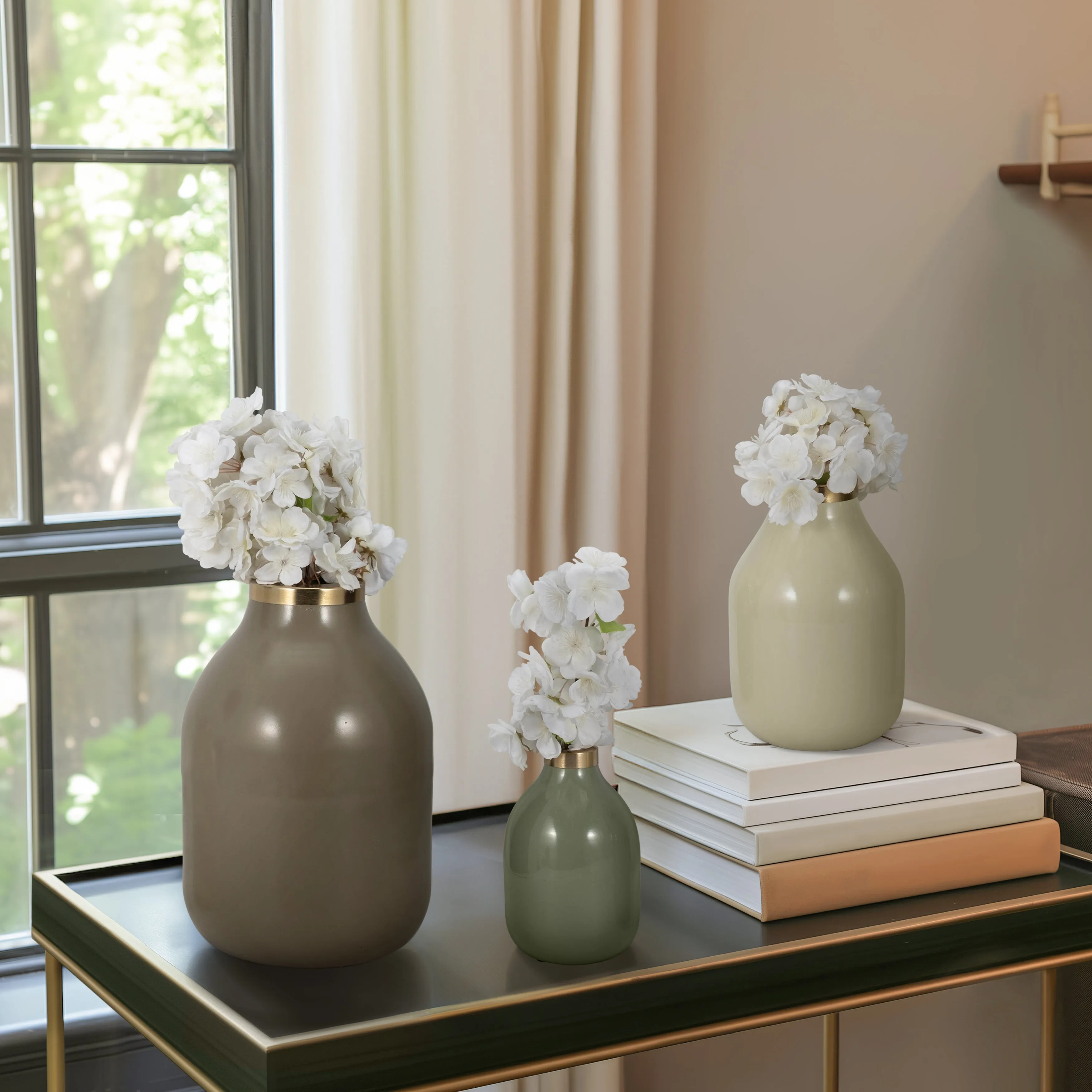 S/3 7/9/12" Jefford Metal Bottle Vases, Green
