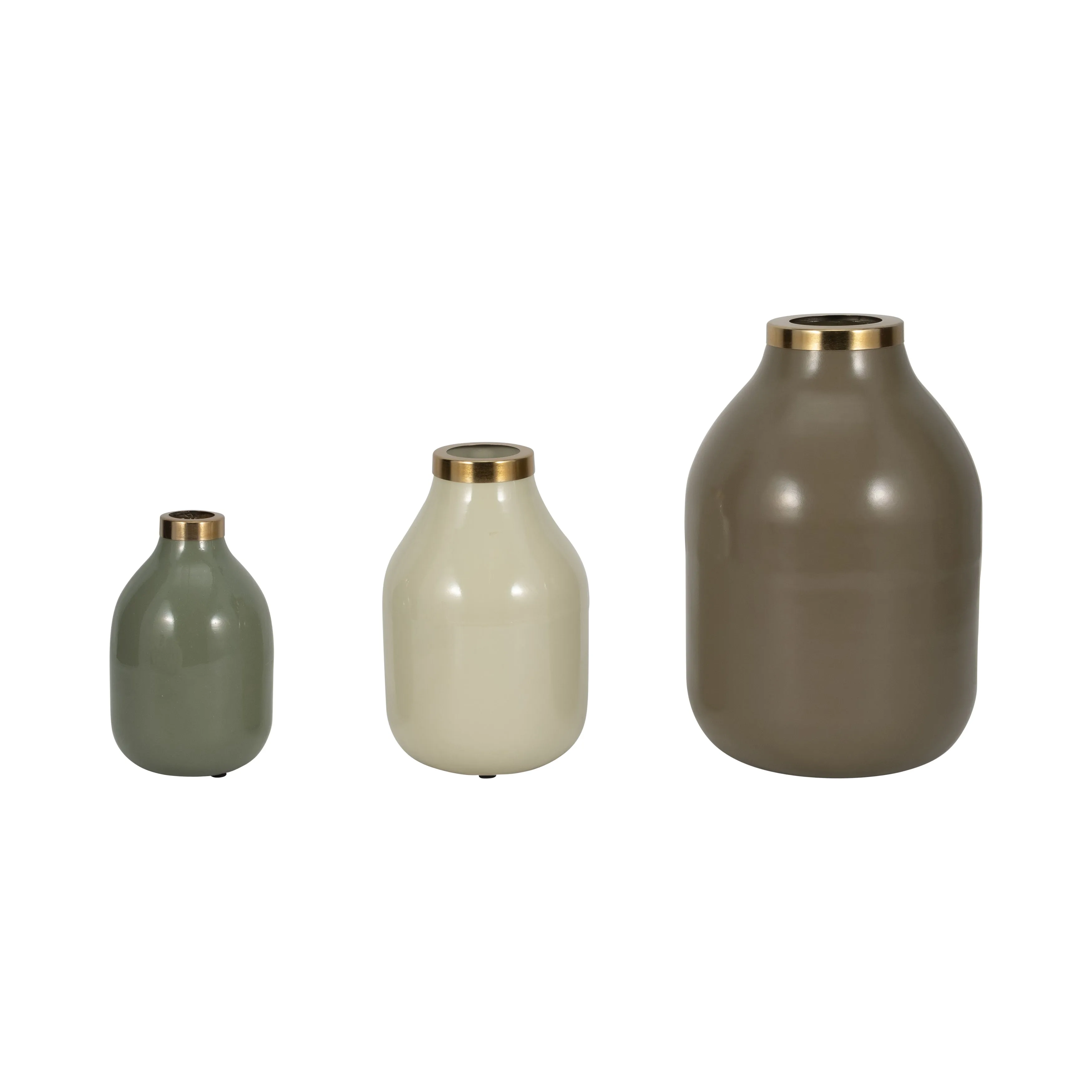 S/3 7/9/12" Jefford Metal Bottle Vases, Green