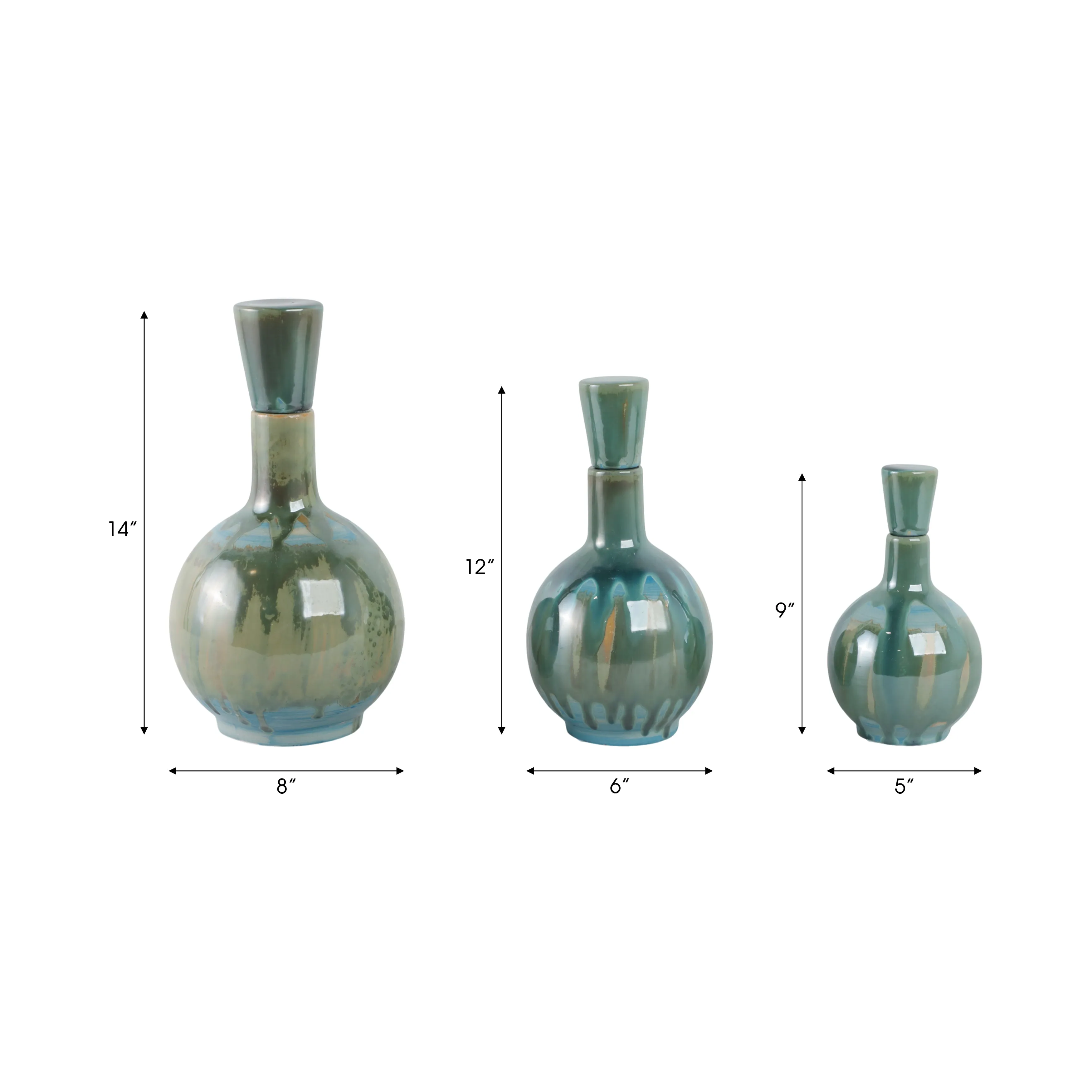 S/3 9/12/14" Keizer Ceramic Bottles