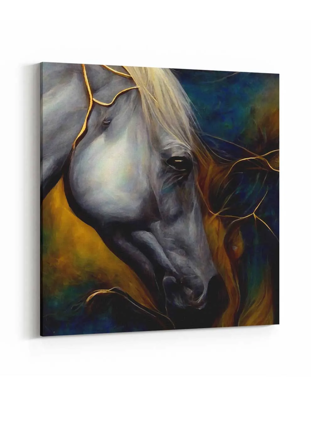 Square Canvas Wall Art Stretched Over Wooden Frame with Black Floating Frame and Abstract Art Painting
