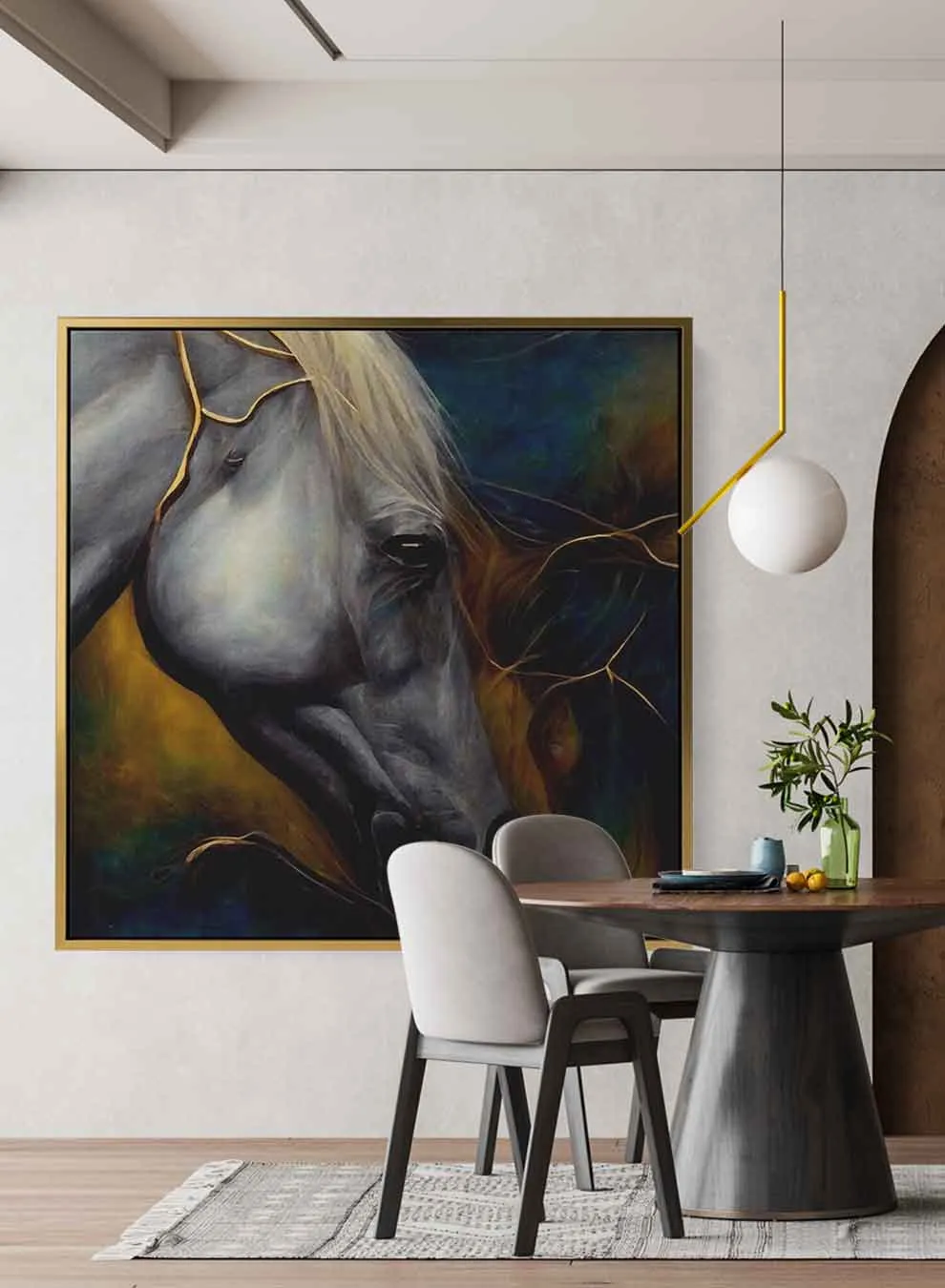 Square Canvas Wall Art Stretched Over Wooden Frame with Black Floating Frame and Abstract Art Painting
