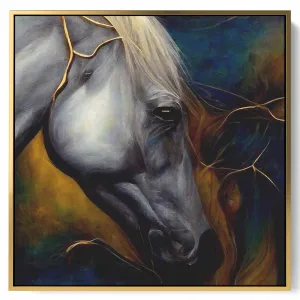 Square Canvas Wall Art Stretched Over Wooden Frame with Black Floating Frame and Abstract Art Painting