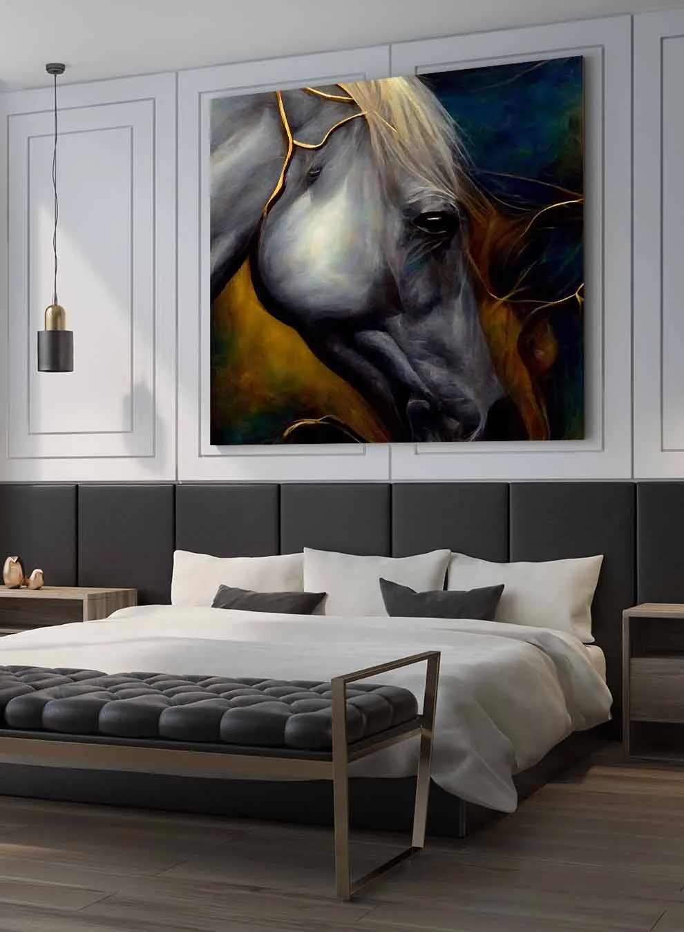 Square Canvas Wall Art Stretched Over Wooden Frame with Black Floating Frame and Abstract Art Painting