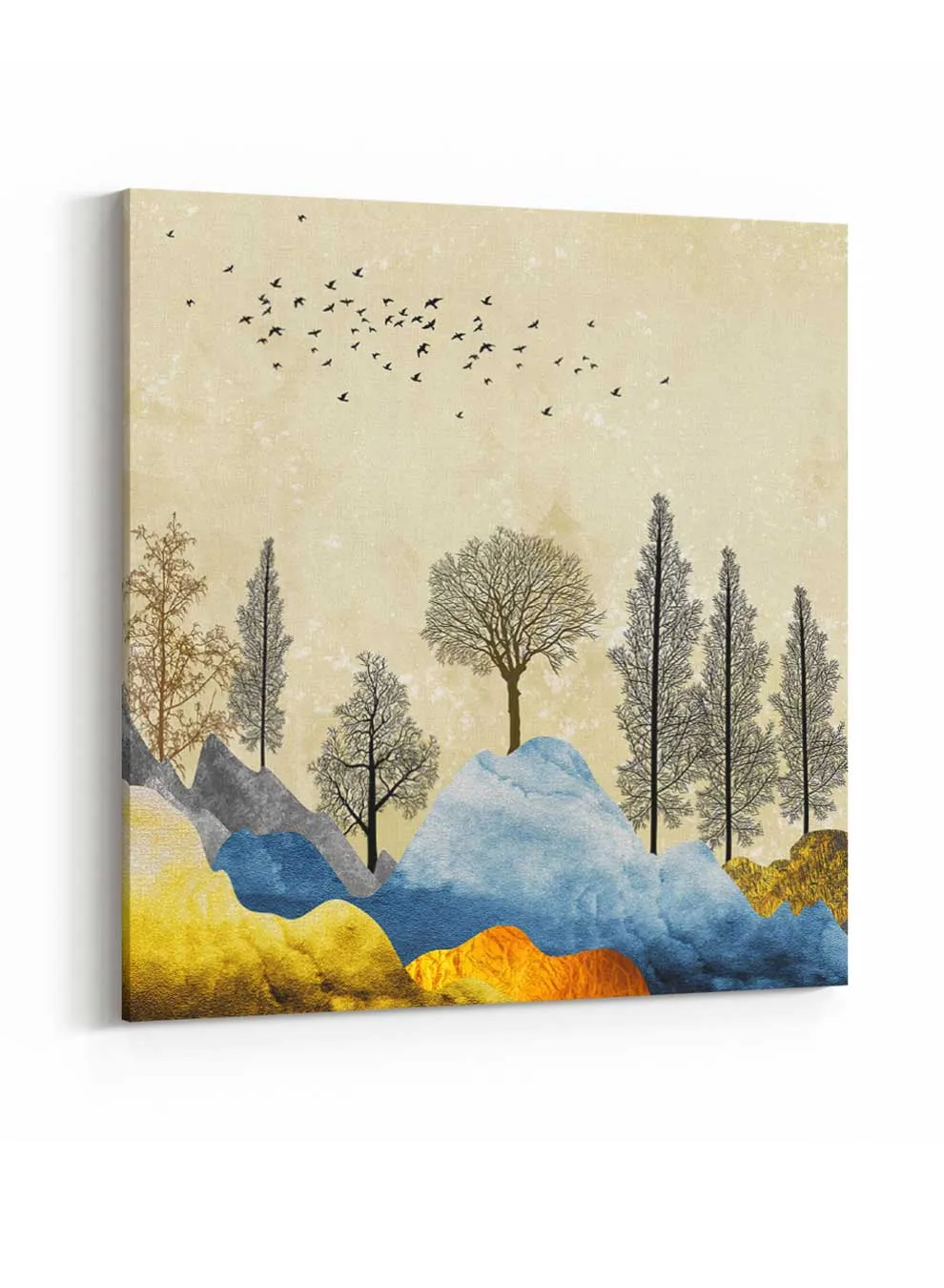 Square Canvas Wall Art Stretched Over Wooden Frame with Black Floating Frame and Colourful Faces Abstract Painting